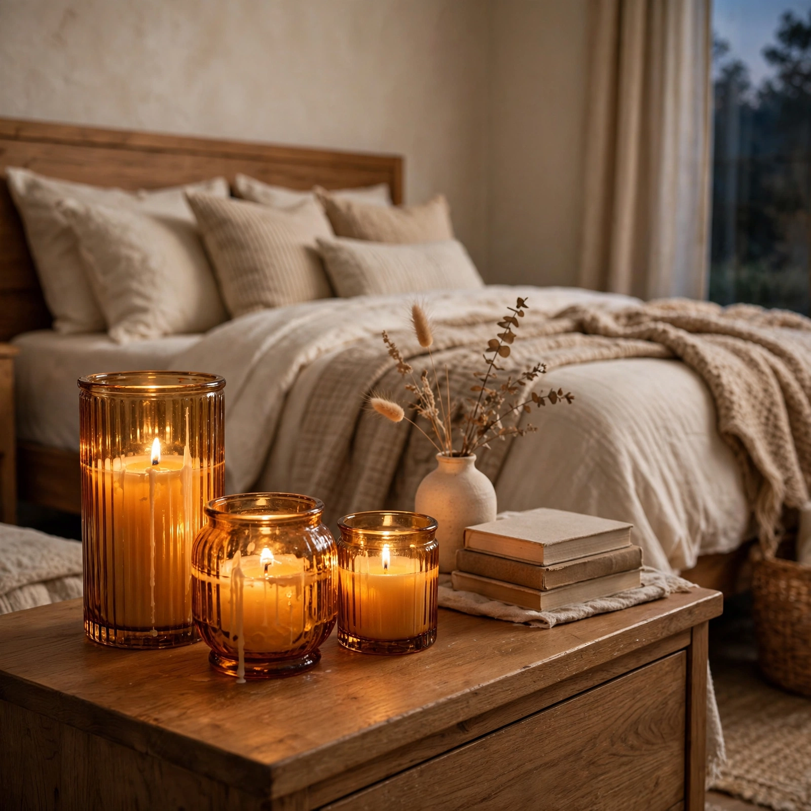 13. Amber Glass Candle Holders for Cozy Bedroom