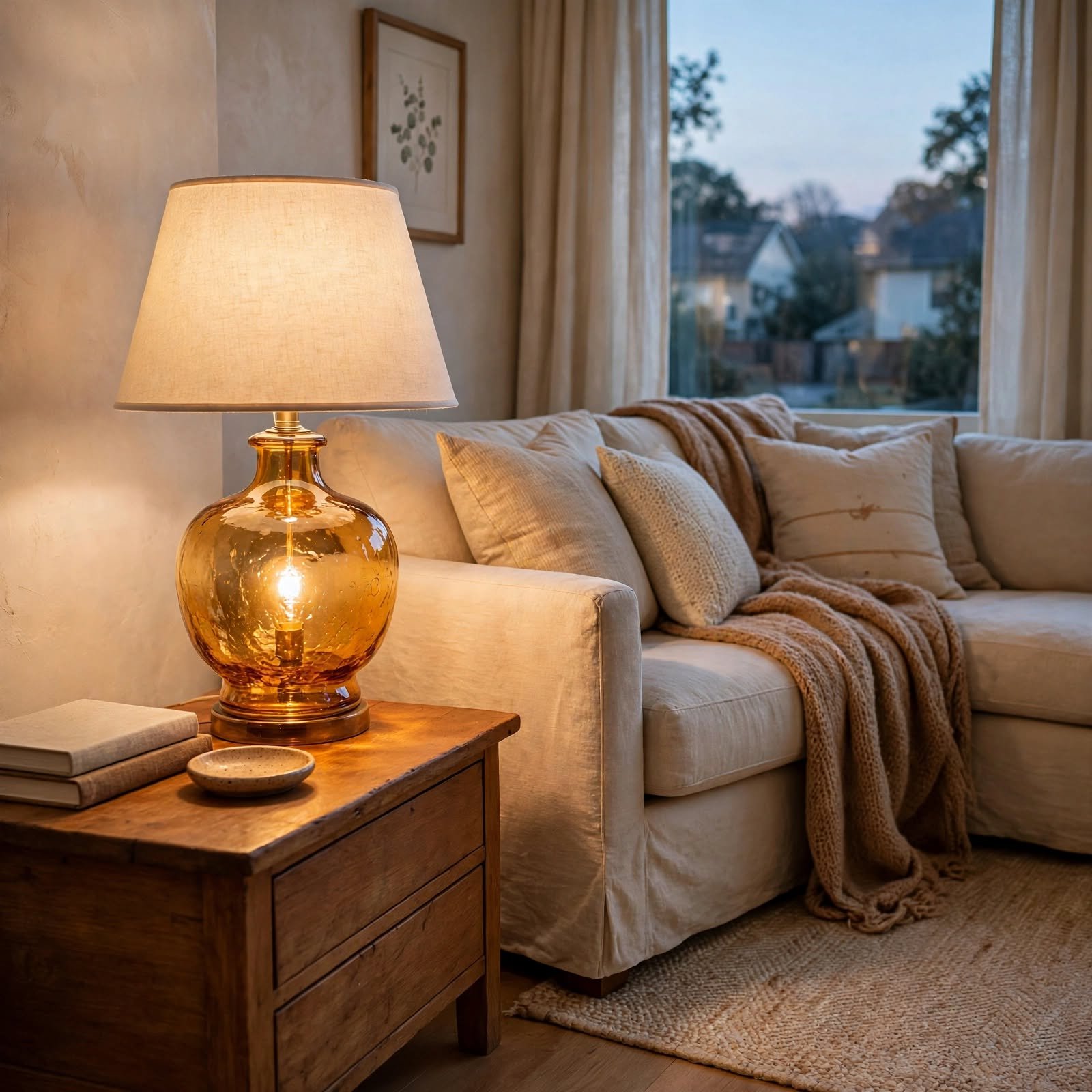 13. Amber Glass Lighting for Cozy Apartment
