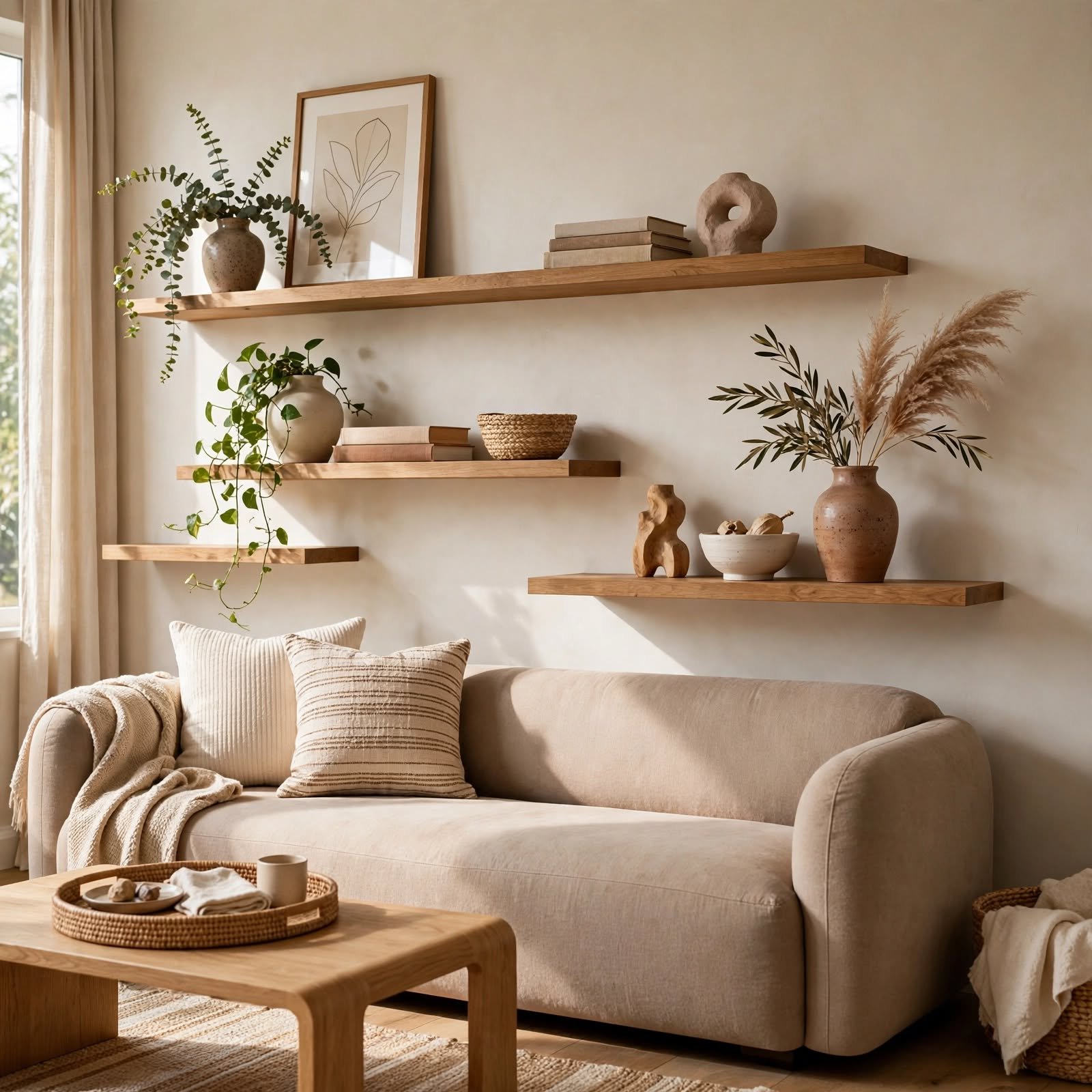 4. Asymmetrical Shelf Arrangement for Apartment Decor Inspiration