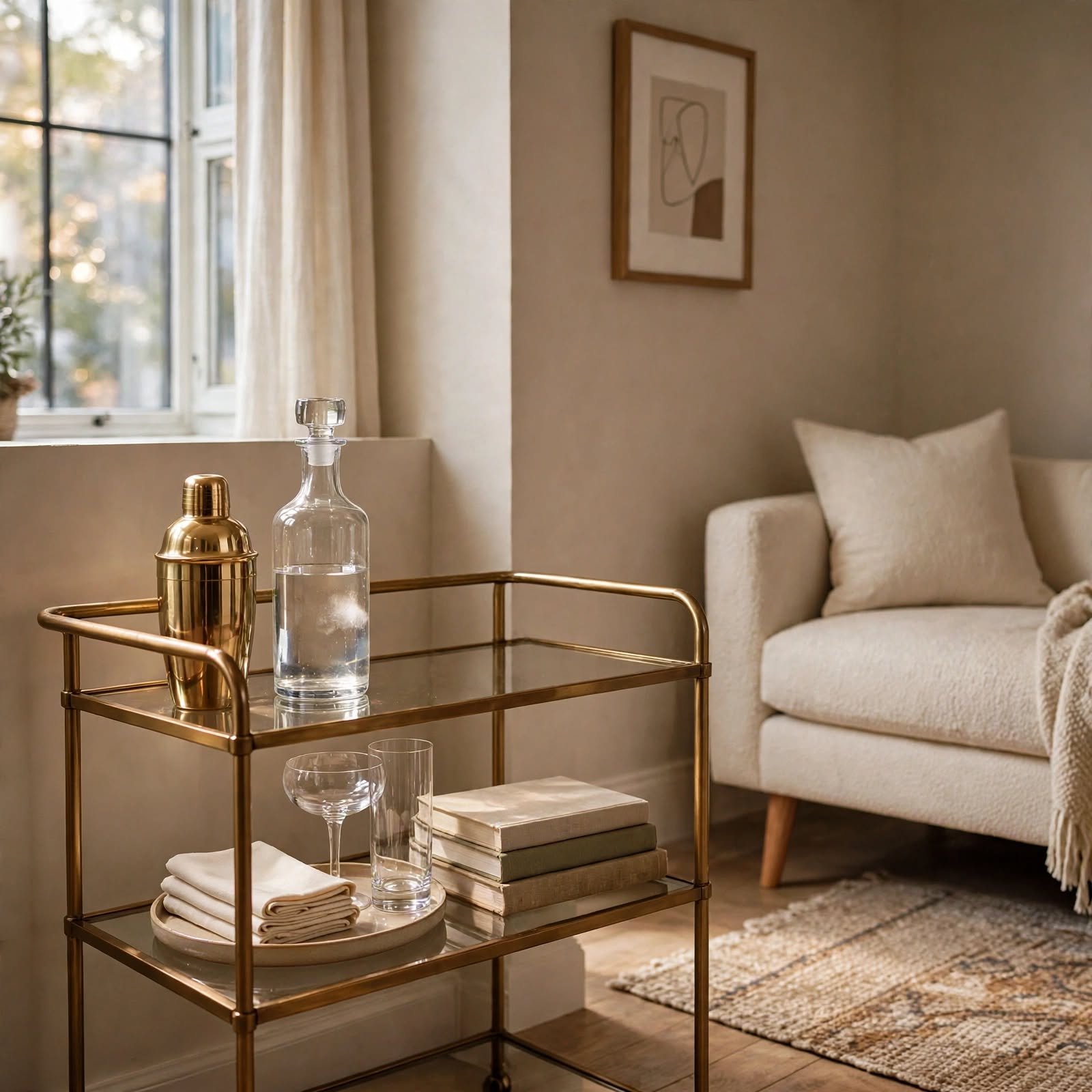 13. Bar Cart Arrangement for Apartment Decor Inspiration