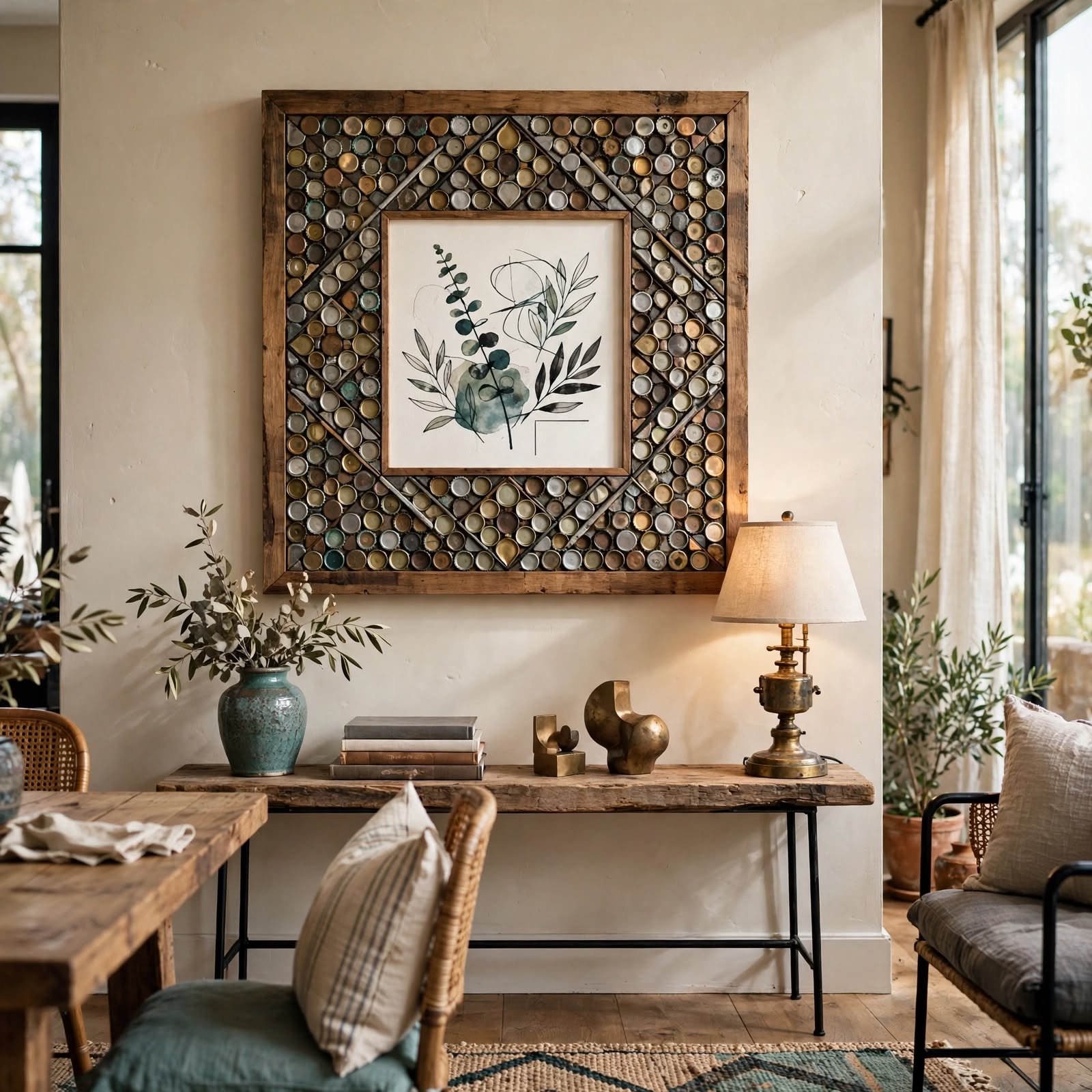 11. Bottle Cap Mosaic Frame for Wall Decor DIY