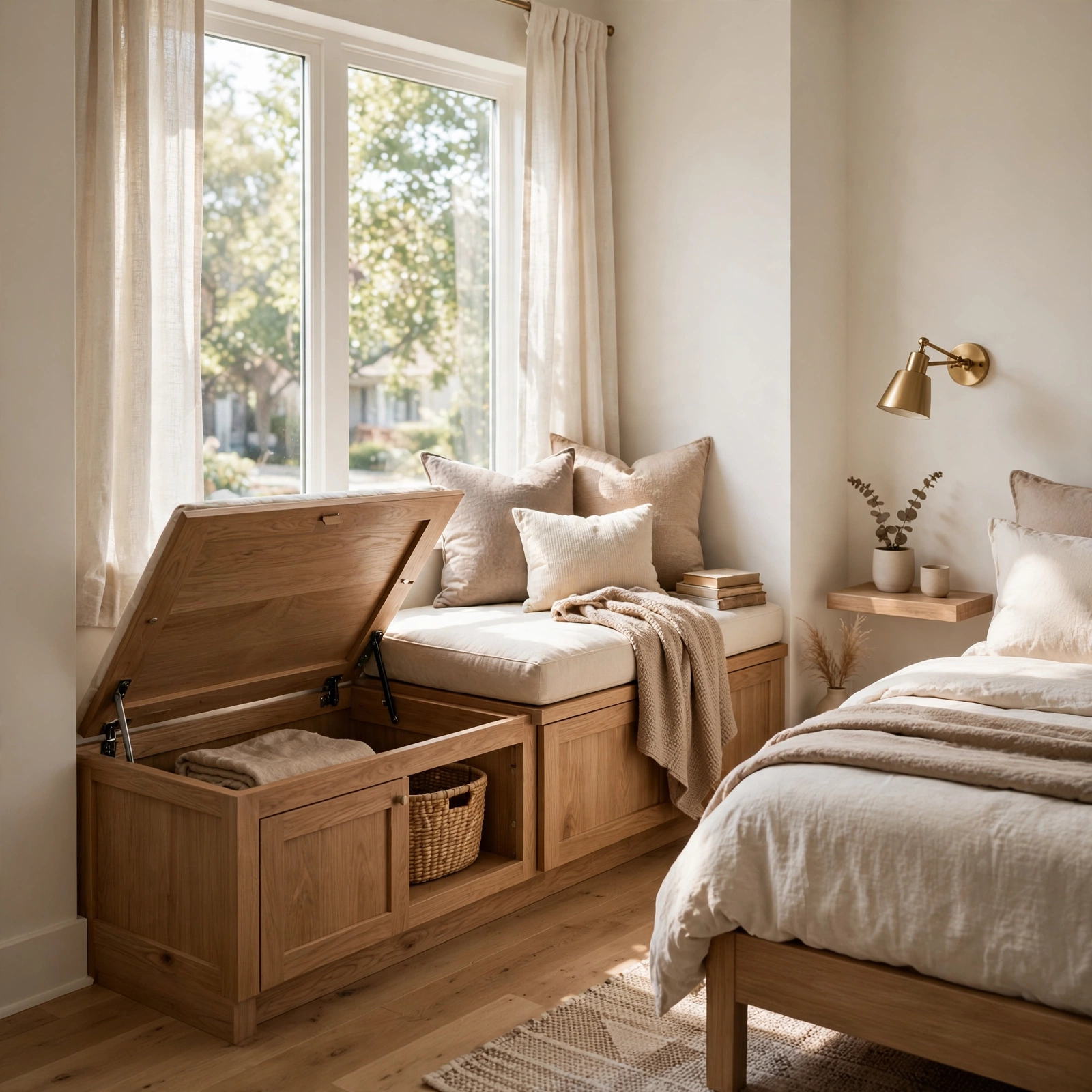 4. Built-In Window Bench Storage for Small Rooms