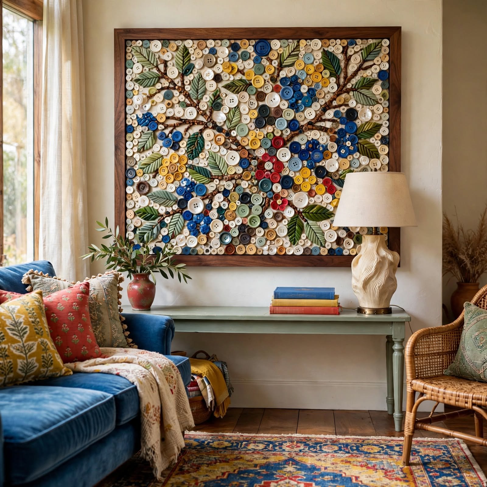 10. Button Mosaic Art for DIY Wall Decor