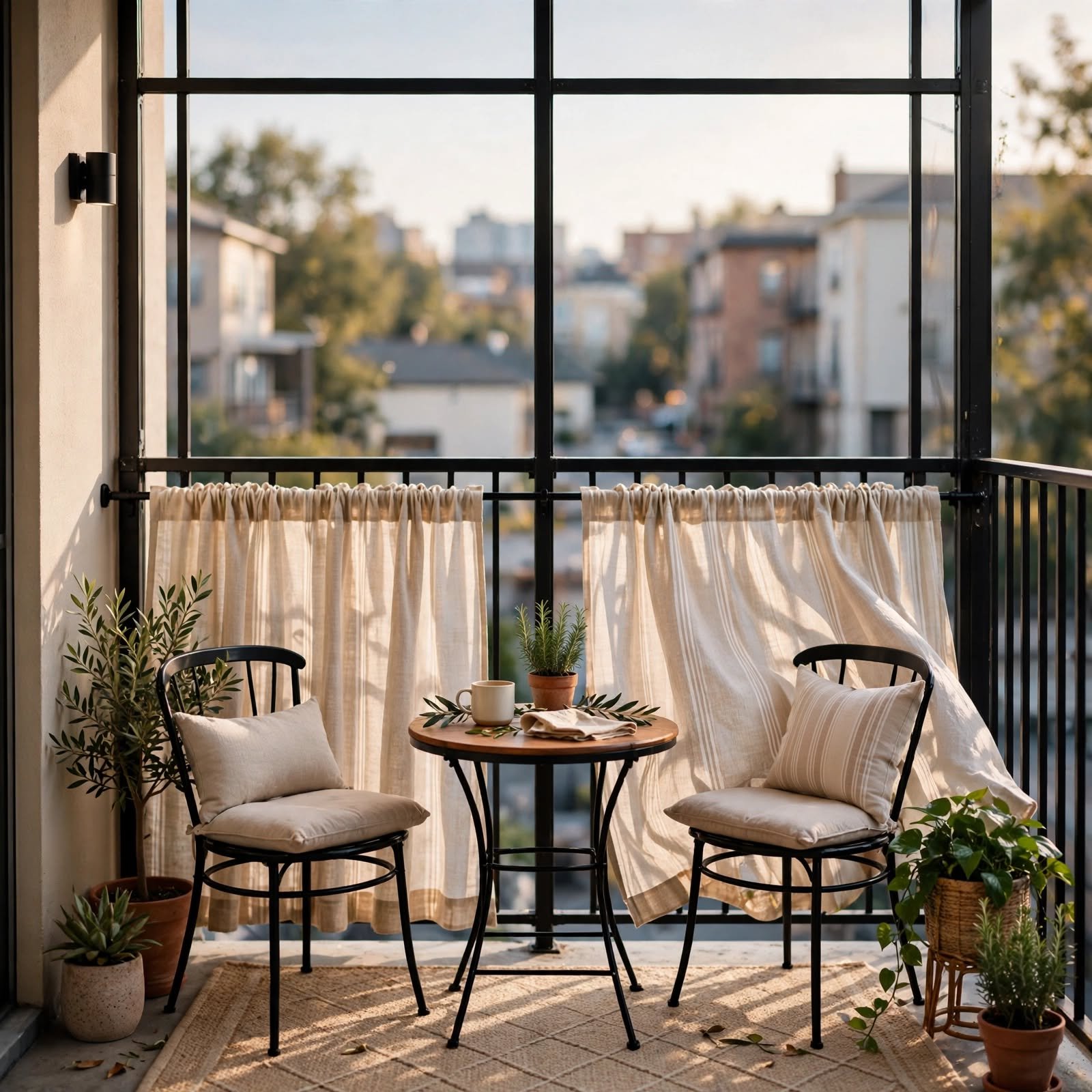 13. Café Curtain Shade for Balcony Ideas Apartment