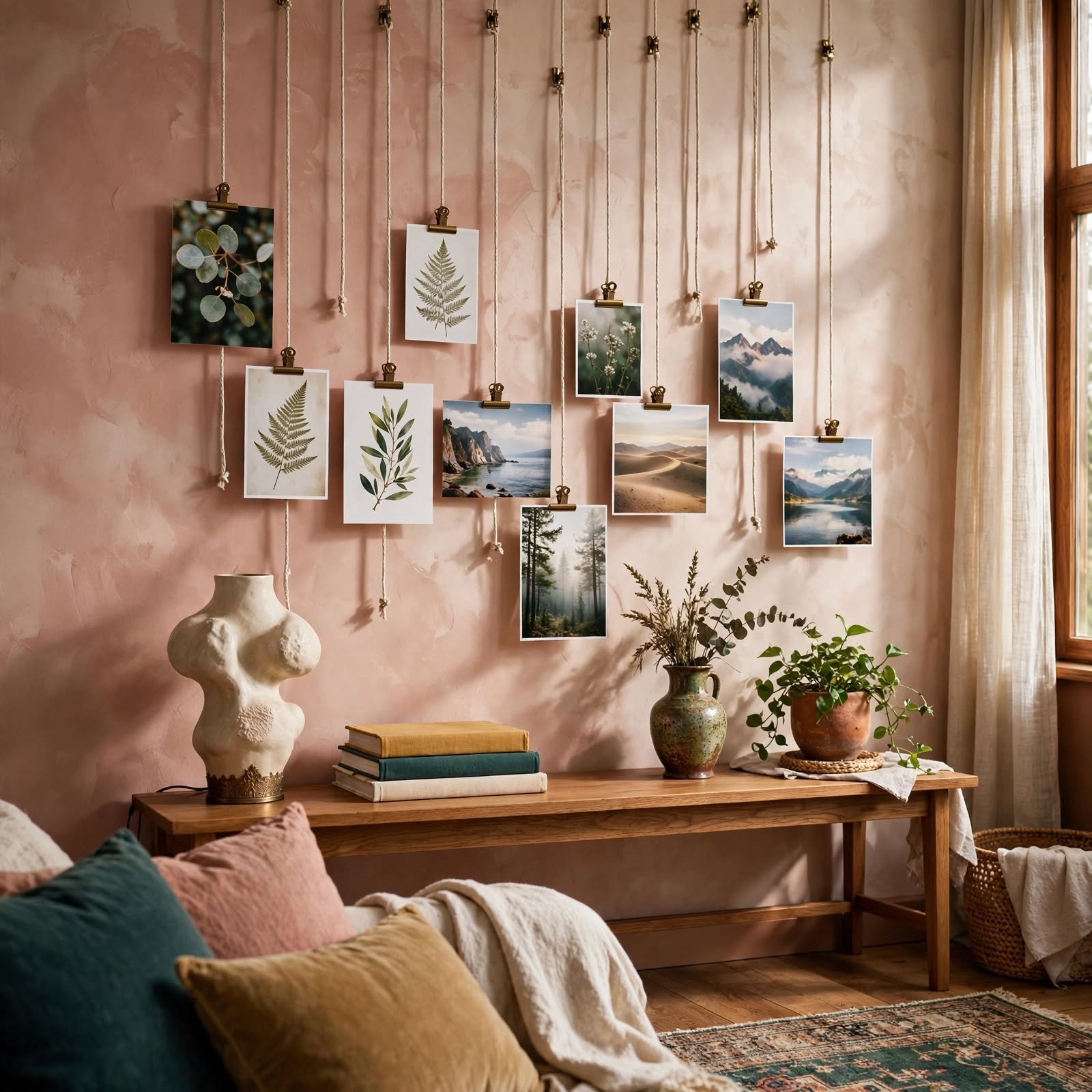 5. Cascading Photo String Display for Room Wall Decor