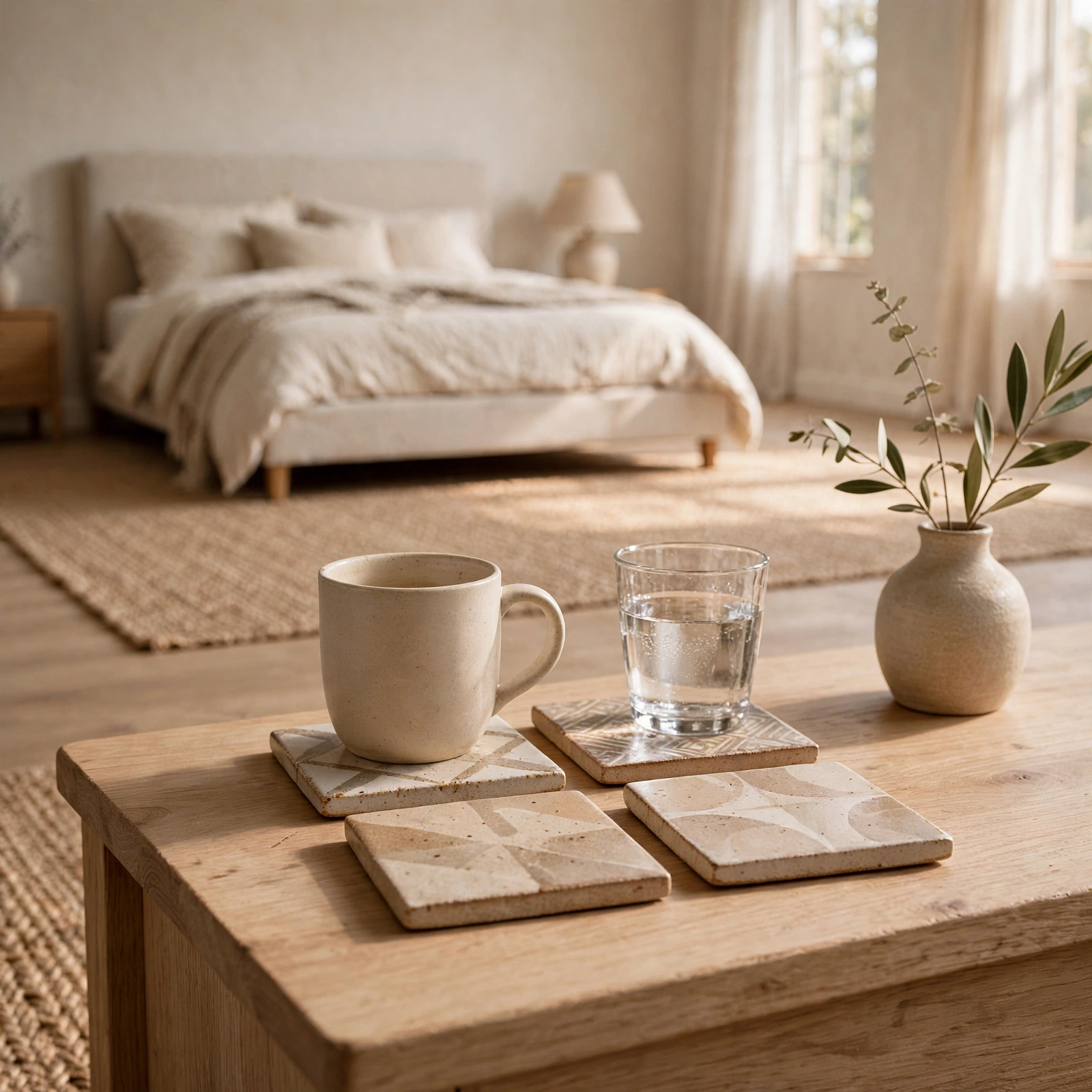 15. Ceramic Tile Coasters for Bedroom Decor