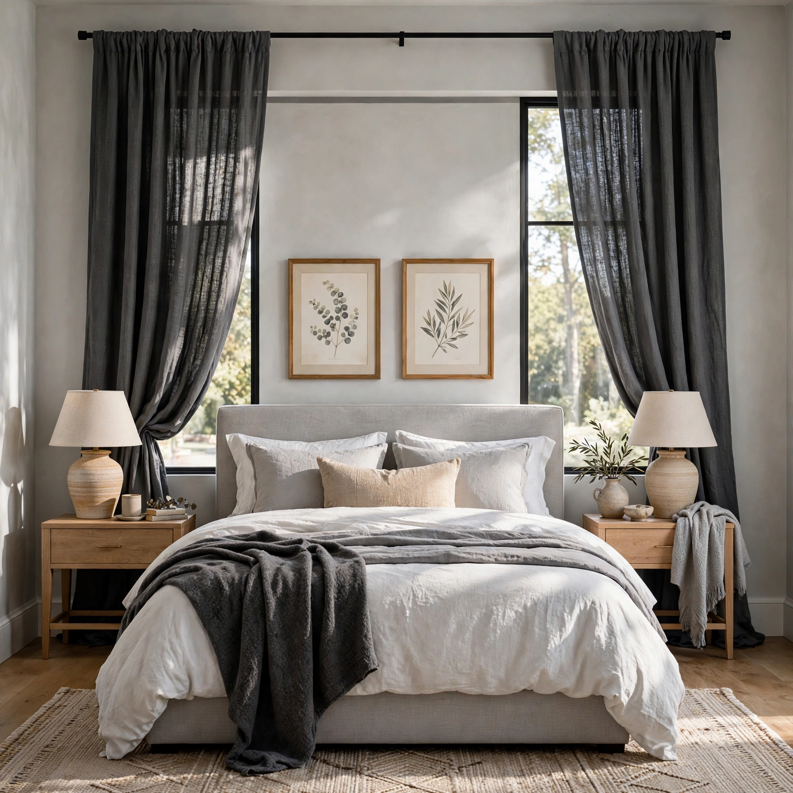 10. Charcoal Linen Curtains for Grey Bedroom Ideas