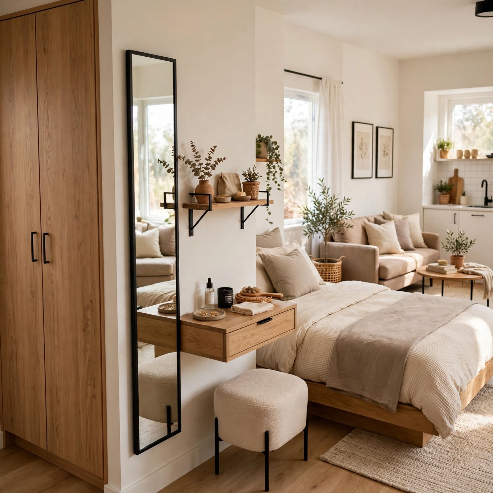 10. Closet-Adjacent Dressing Zone for Studio Apartment Layout
