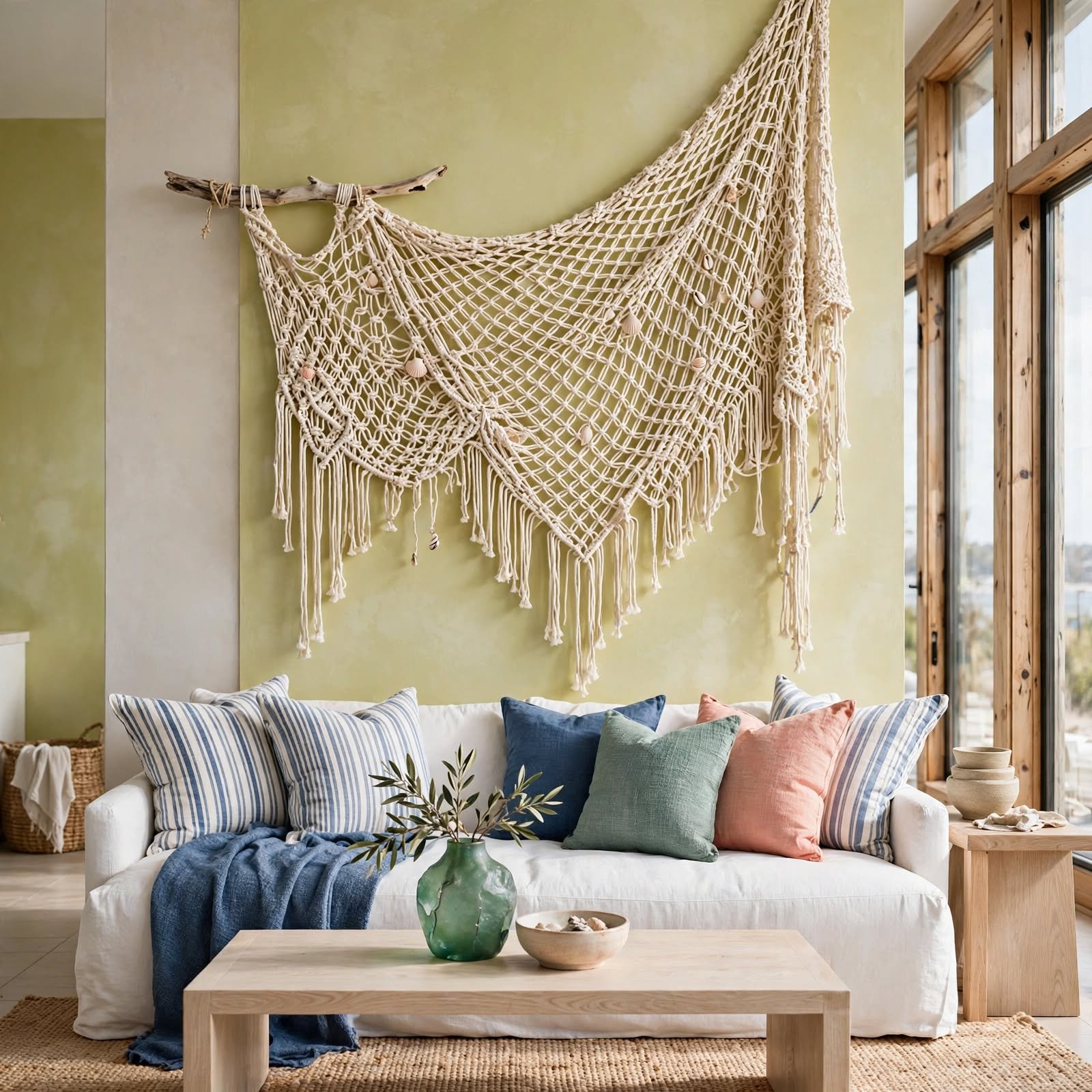4. Coastal Fishnet Macrame Drape for Aesthetic Wall Decor