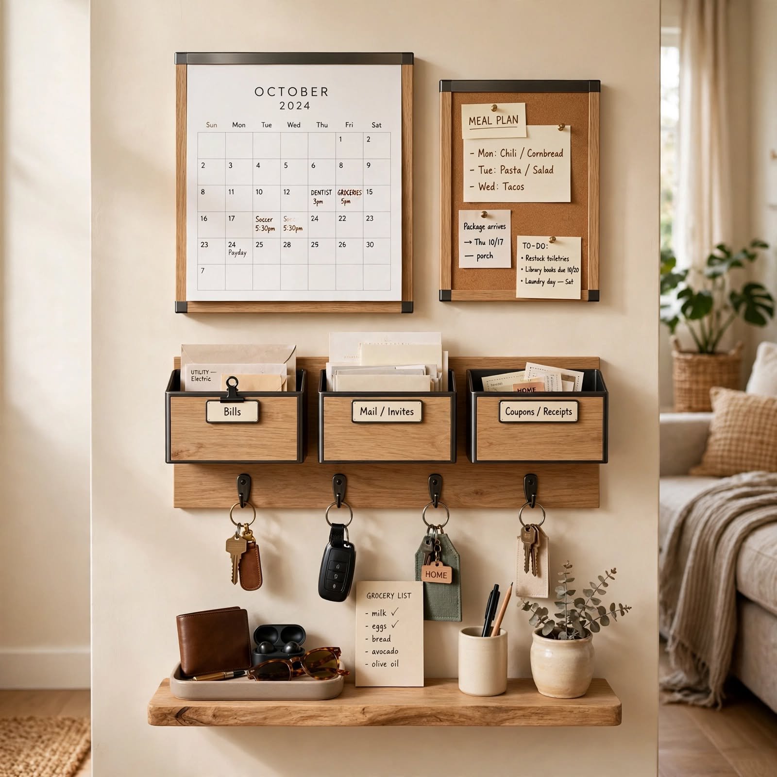 8. Command Center Wall for Apartment Ideas