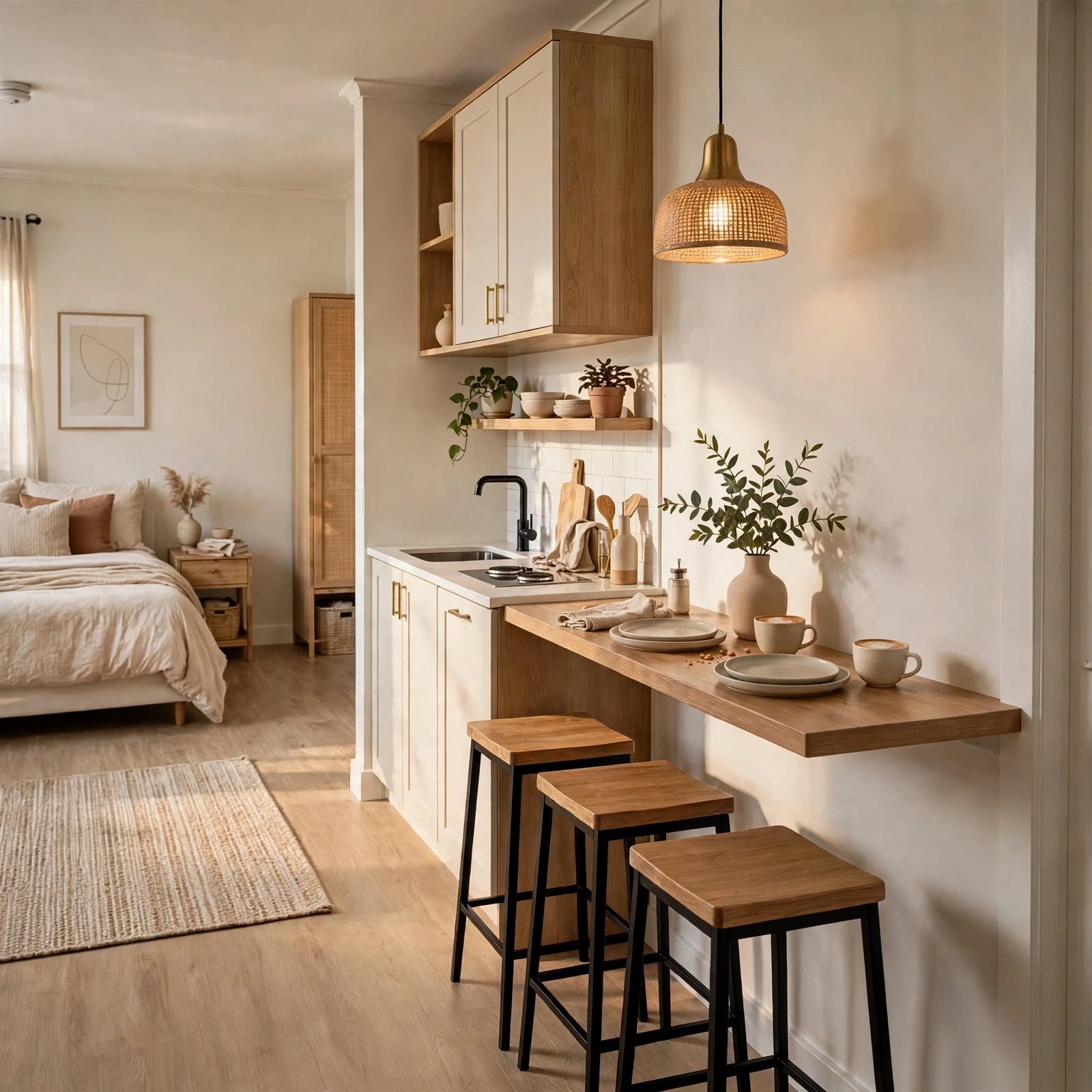 8. Compact Dining Bar Ledge for Studio Apartment