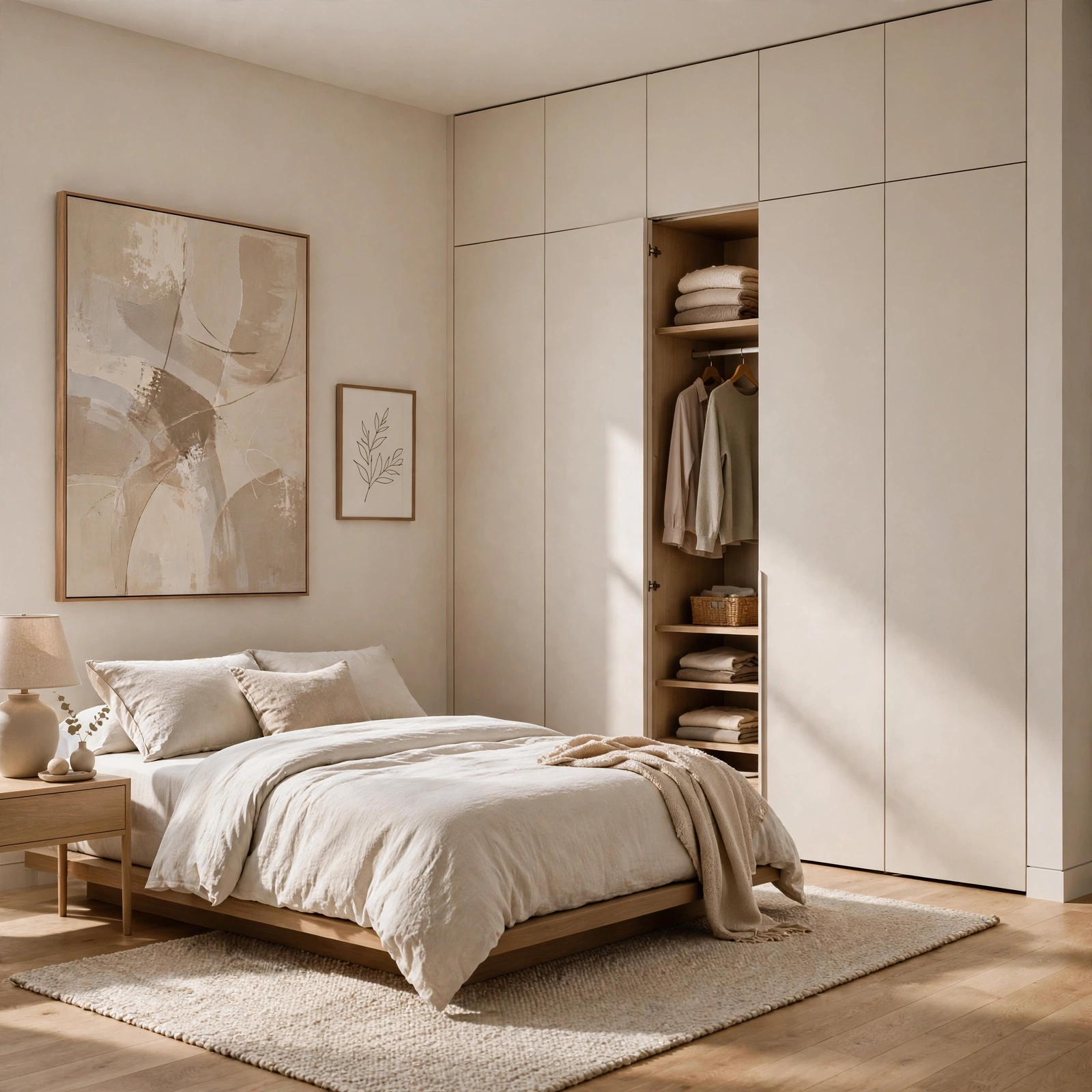 5. Concealed Closet System for Minimalist Bedroom