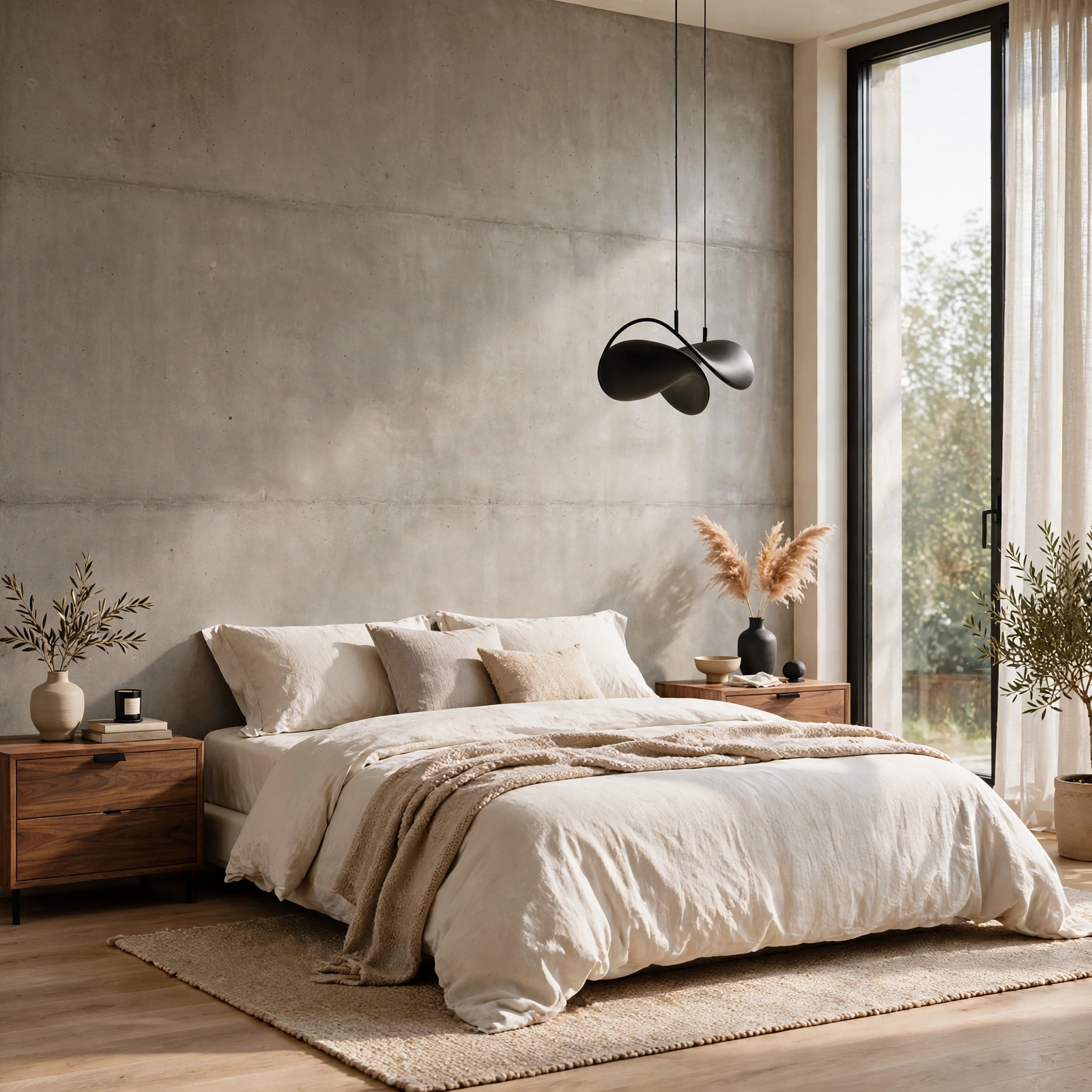 7. Concrete Accent Wall for Modern Bedroom