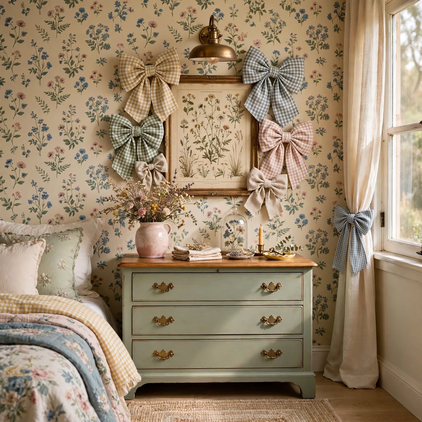8. Cottagecore Gingham Bow Accents for Aesthetic Wall Decor