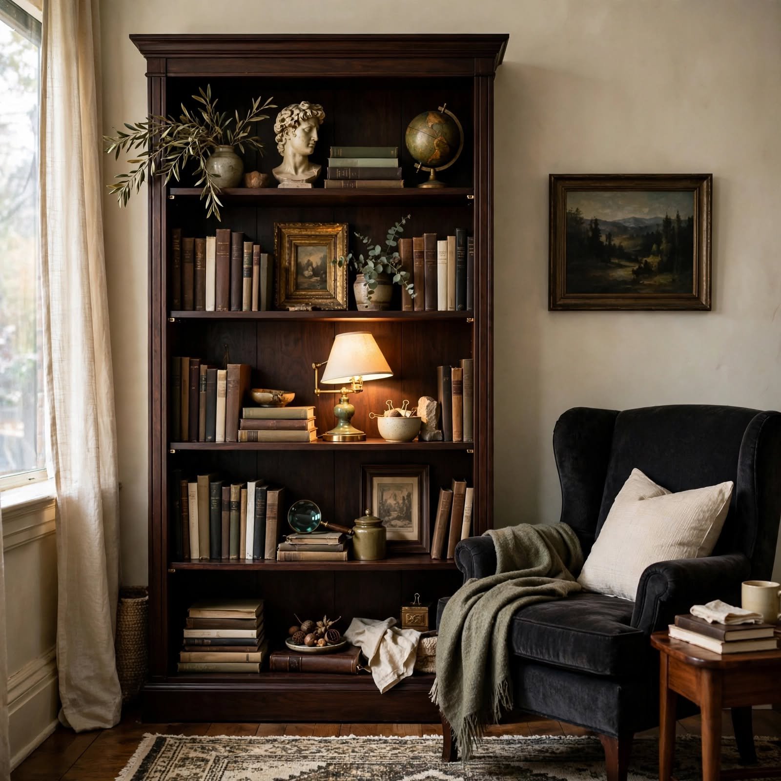 2. Dark Academia Bookshelf Styling for Apartment Aesthetic