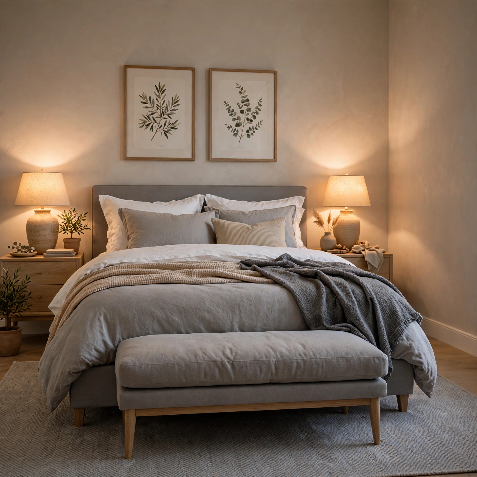 14. Dove Grey Upholstered Bench for Grey Bedroom Ideas