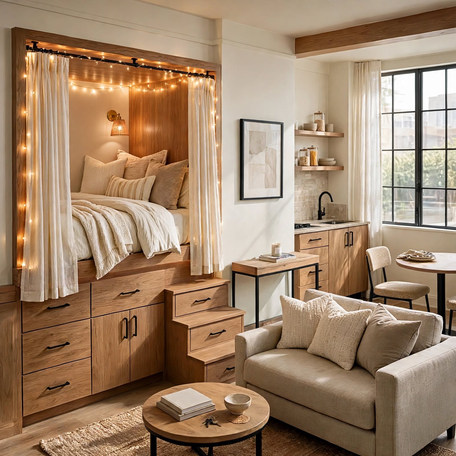 5. Elevated Platform Bed Nook for Studio Apartment