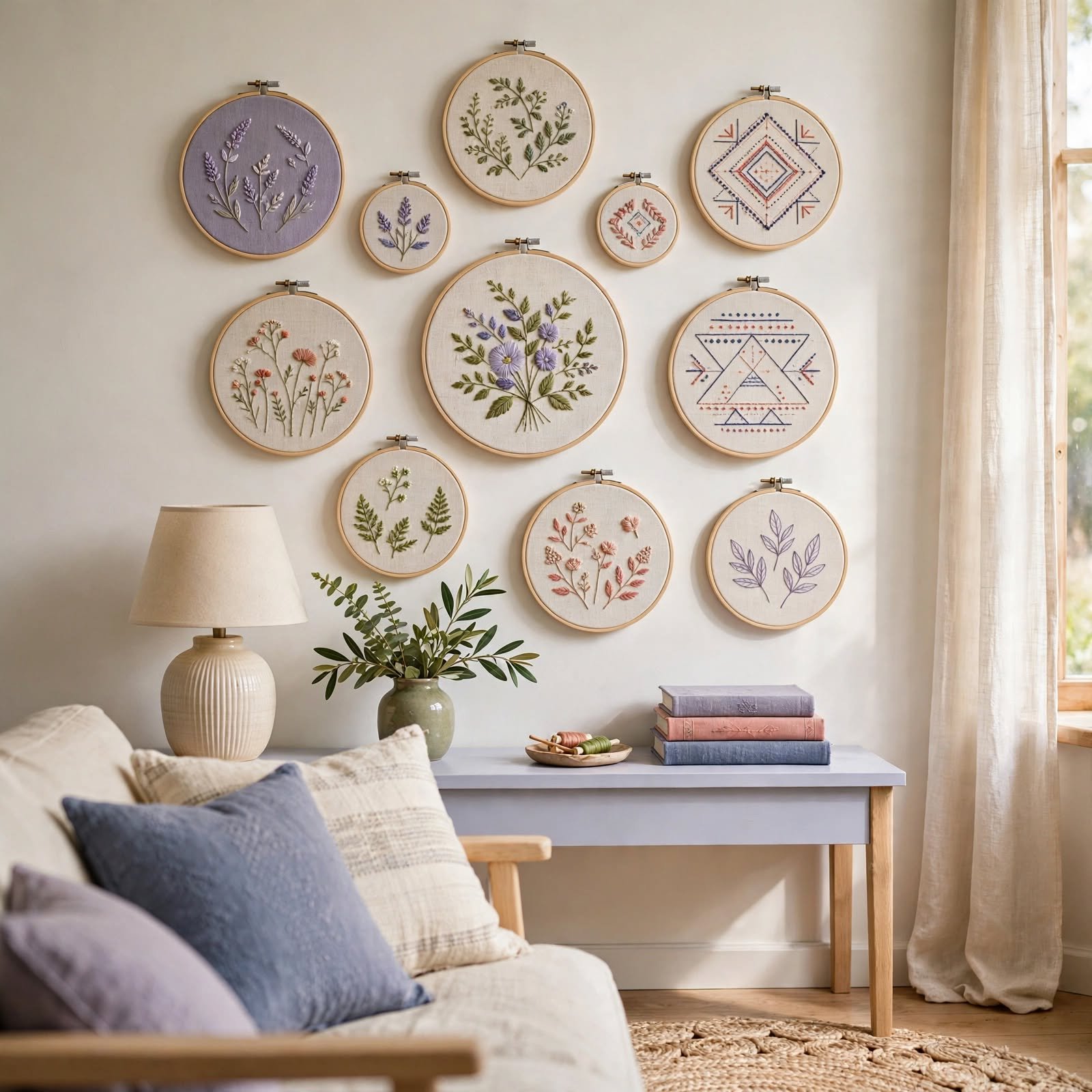 7. Embroidery Hoop Display for DIY Wall Decor