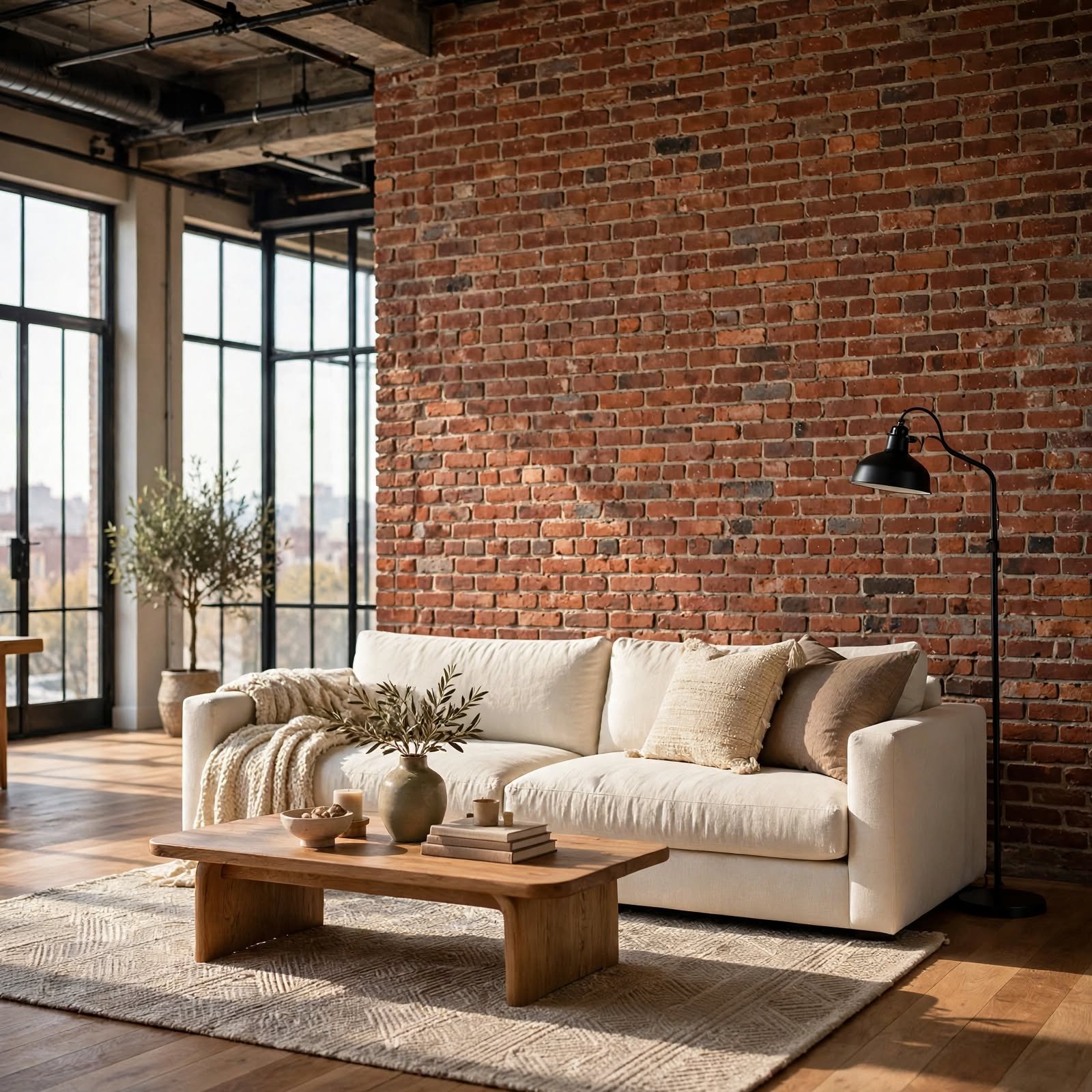 1. Exposed Brick Feature Wall for Loft Apartment