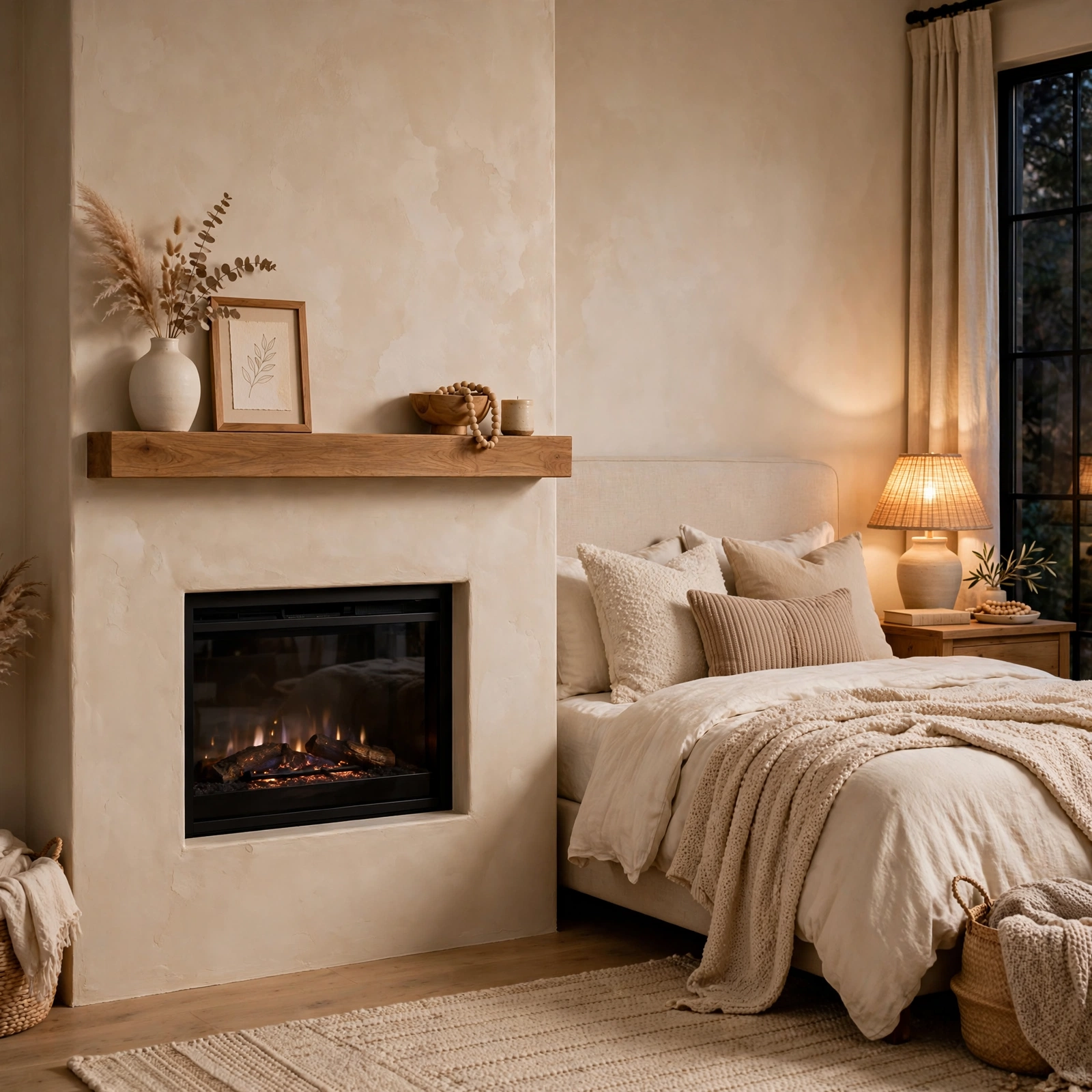 4. Faux Fireplace Accent for Cozy Bedroom