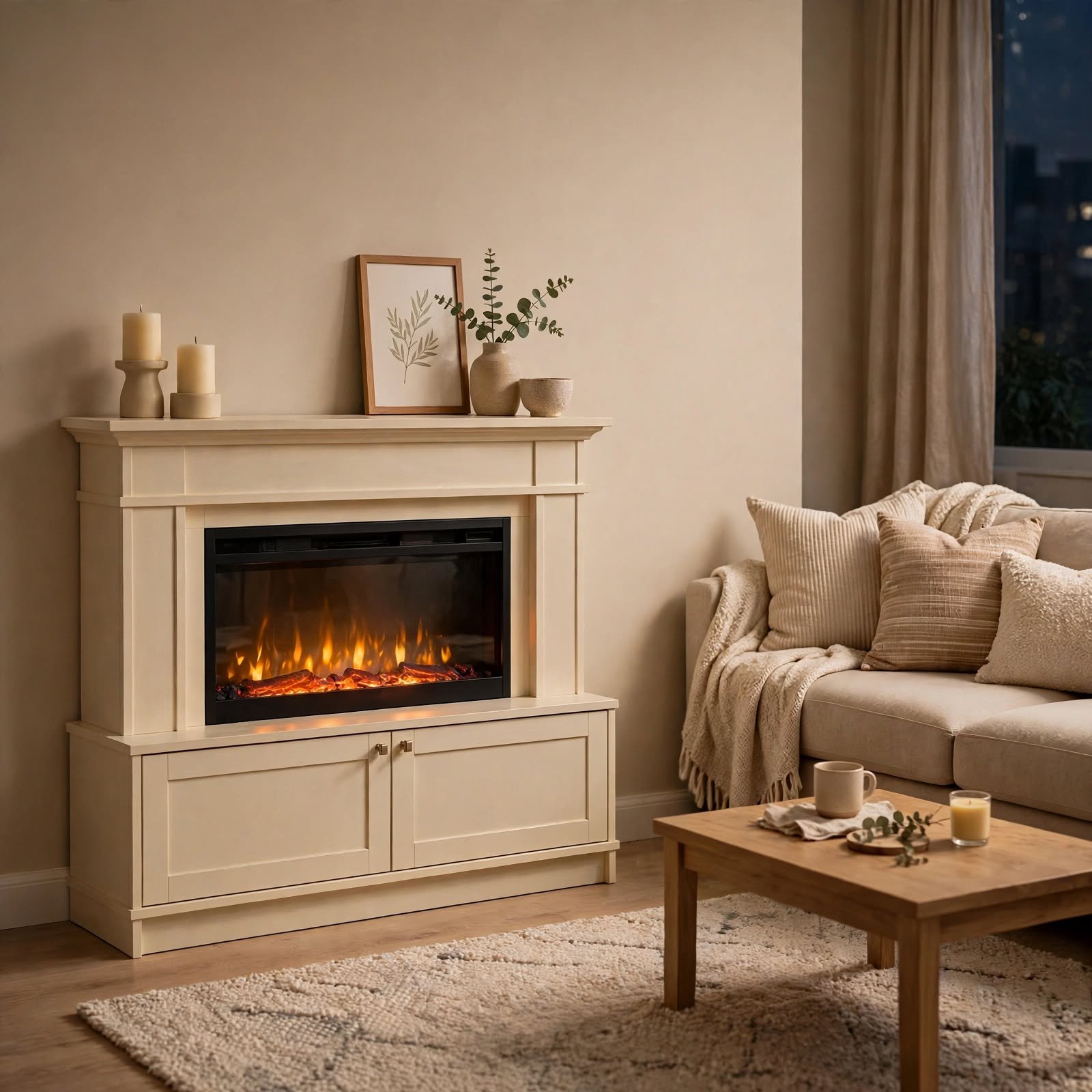 4. Faux Fireplace Console for Cozy Apartment