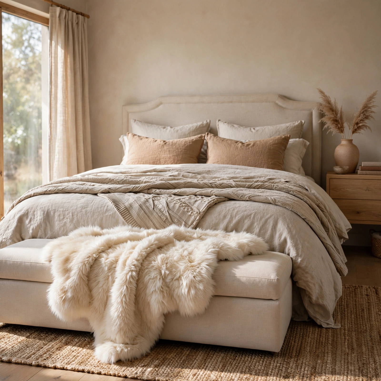 14. Faux Fur Bench Throw for Bedroom Decor