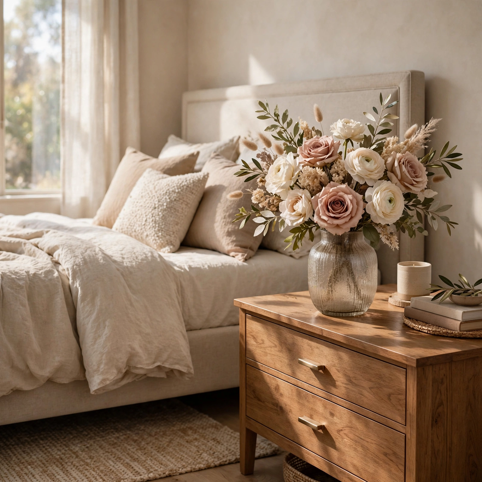 14. Faux Silk Flower Arrangement for Room Decor Ideas Bedroom