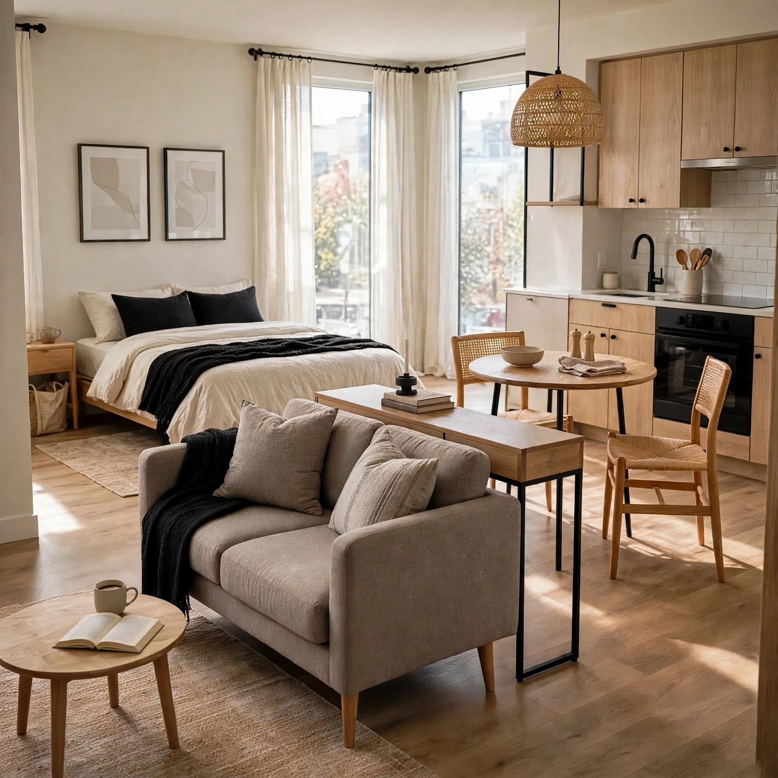 2. Floating Furniture Arrangement for Studio Apartment Layout