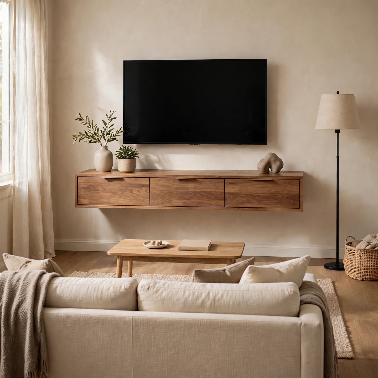 12. Floating Media Console for Small Apartment Decorating