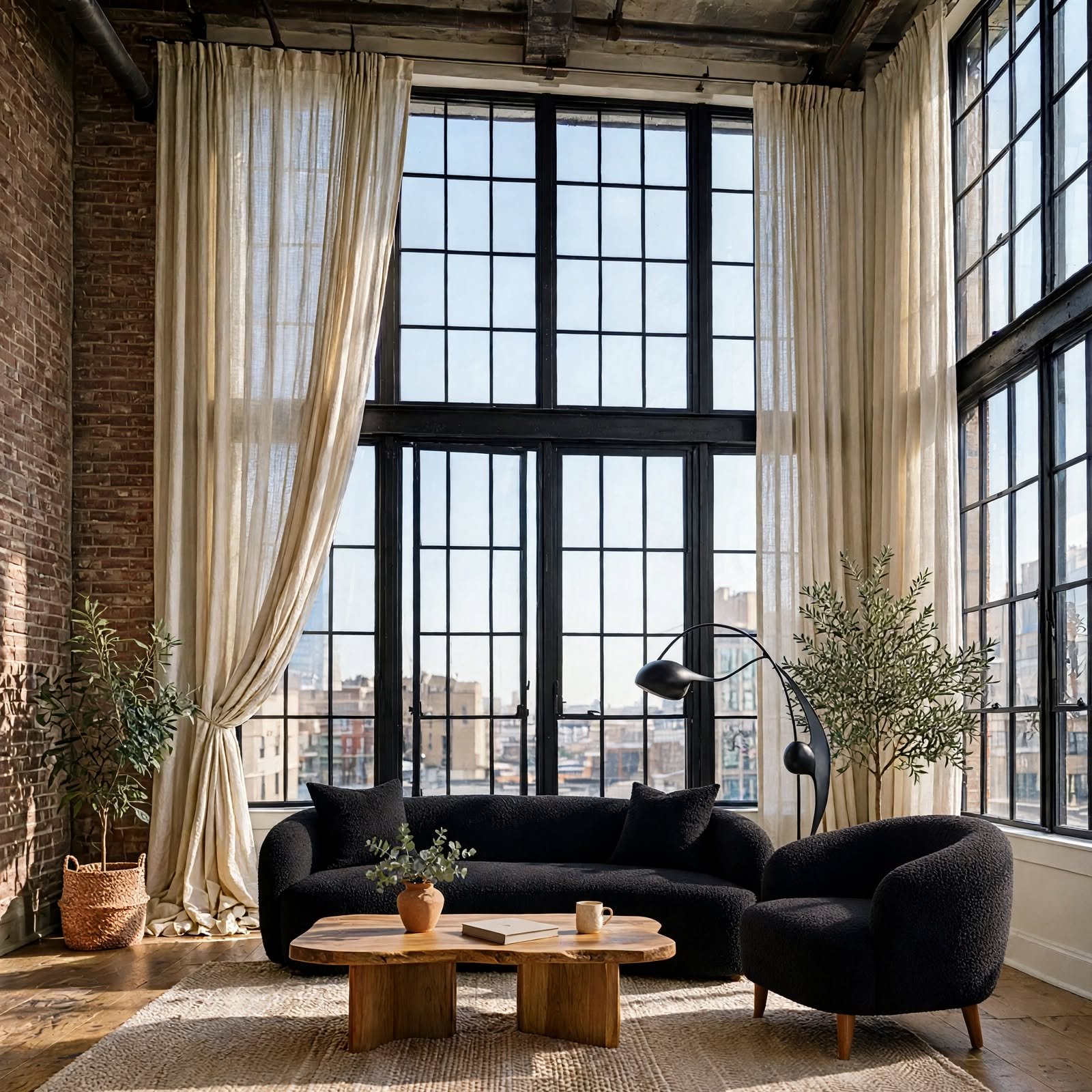 4. Floor-to-Ceiling Window Treatment for Loft Apartment