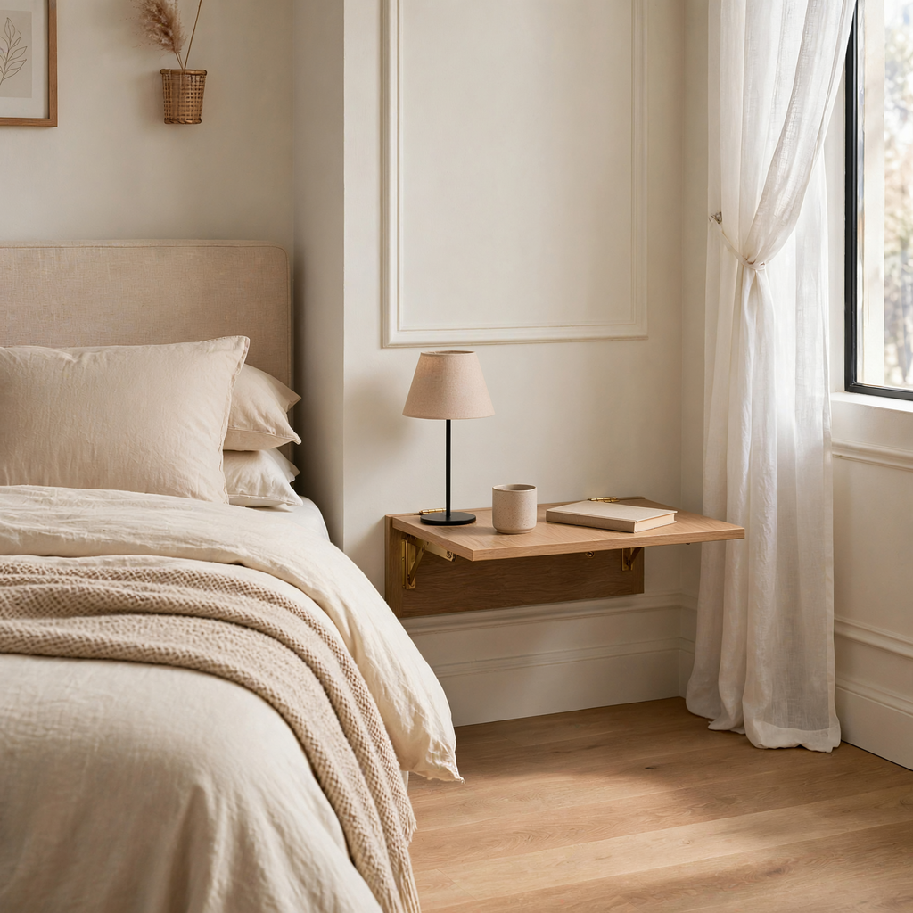 Fold-Down Nightstand for Small Bedroom