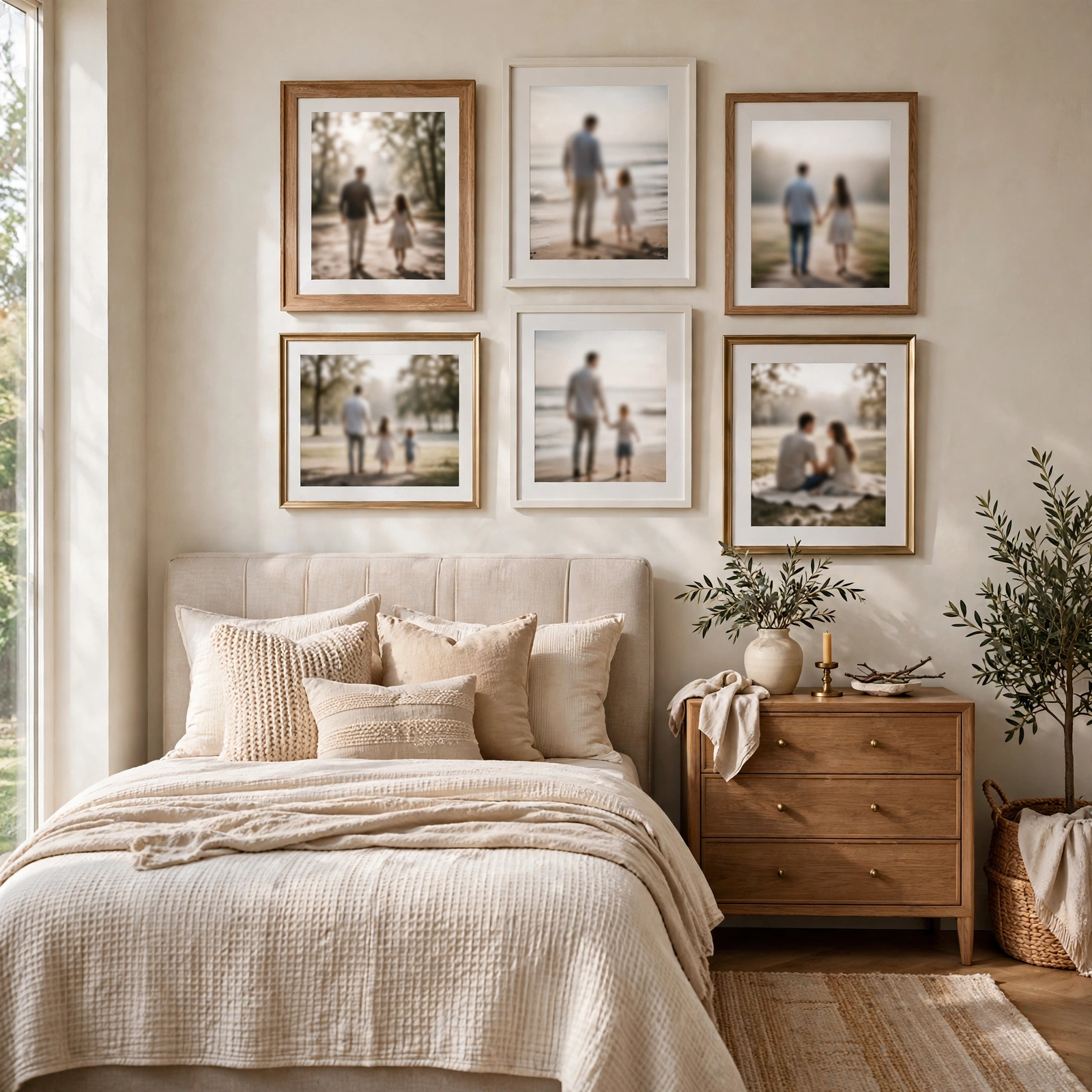8. Framed Family Photo Wall for Room Decor Ideas Bedroom