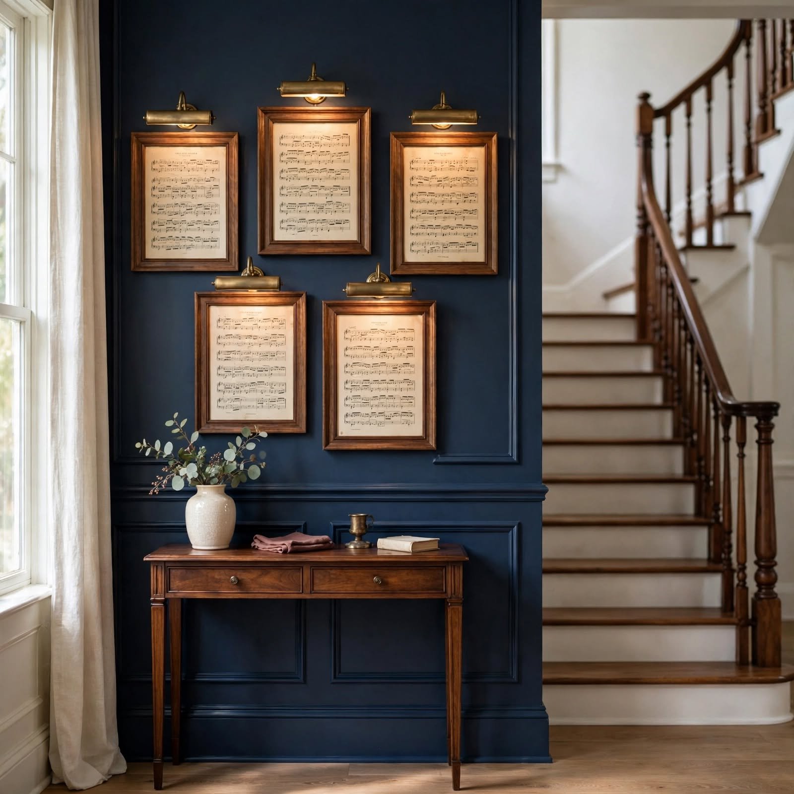 9. Framed Sheet Music Staircase Wall for Staircase Wall Decor