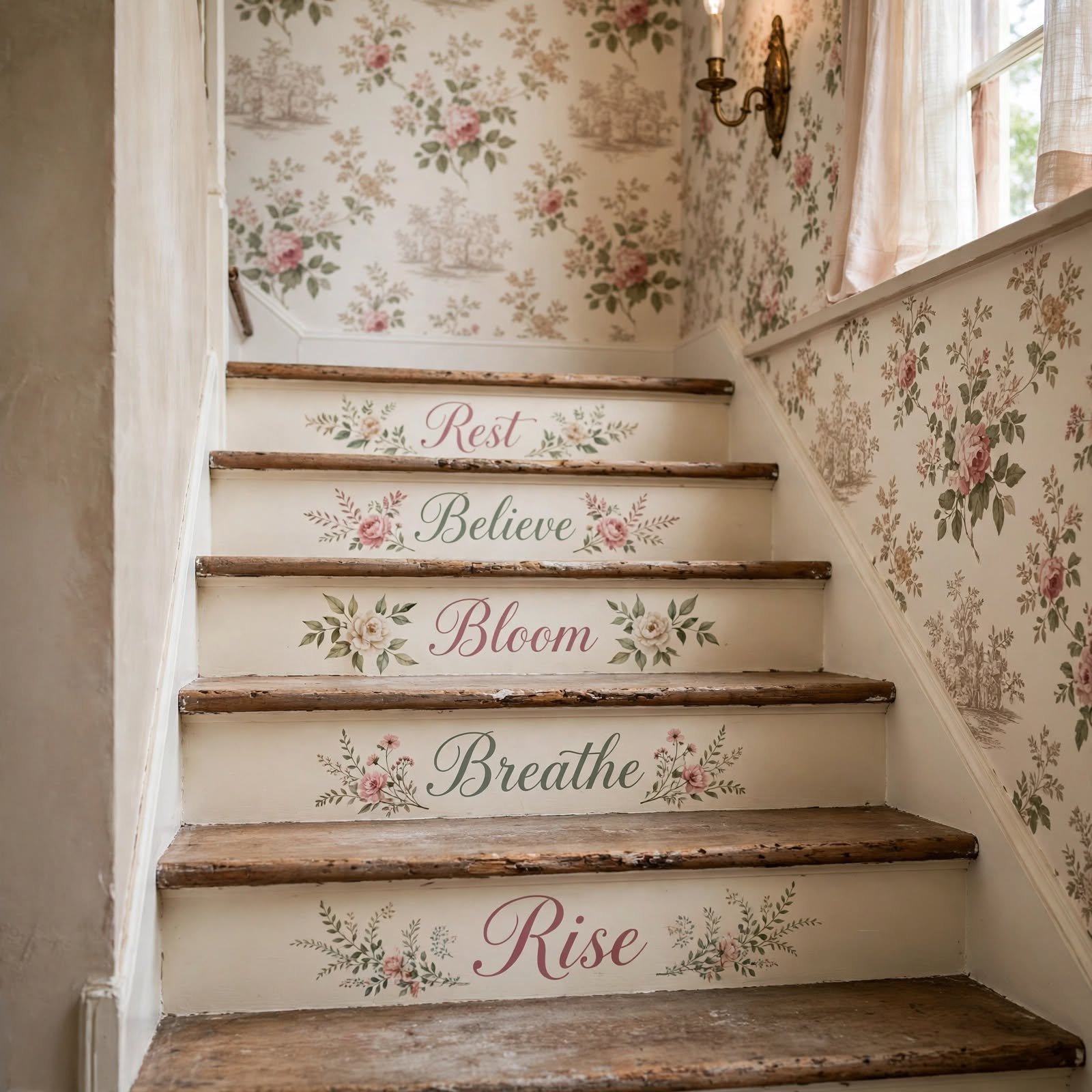 6. Hand-Painted Riser Quote Series for Staircase Wall Decor