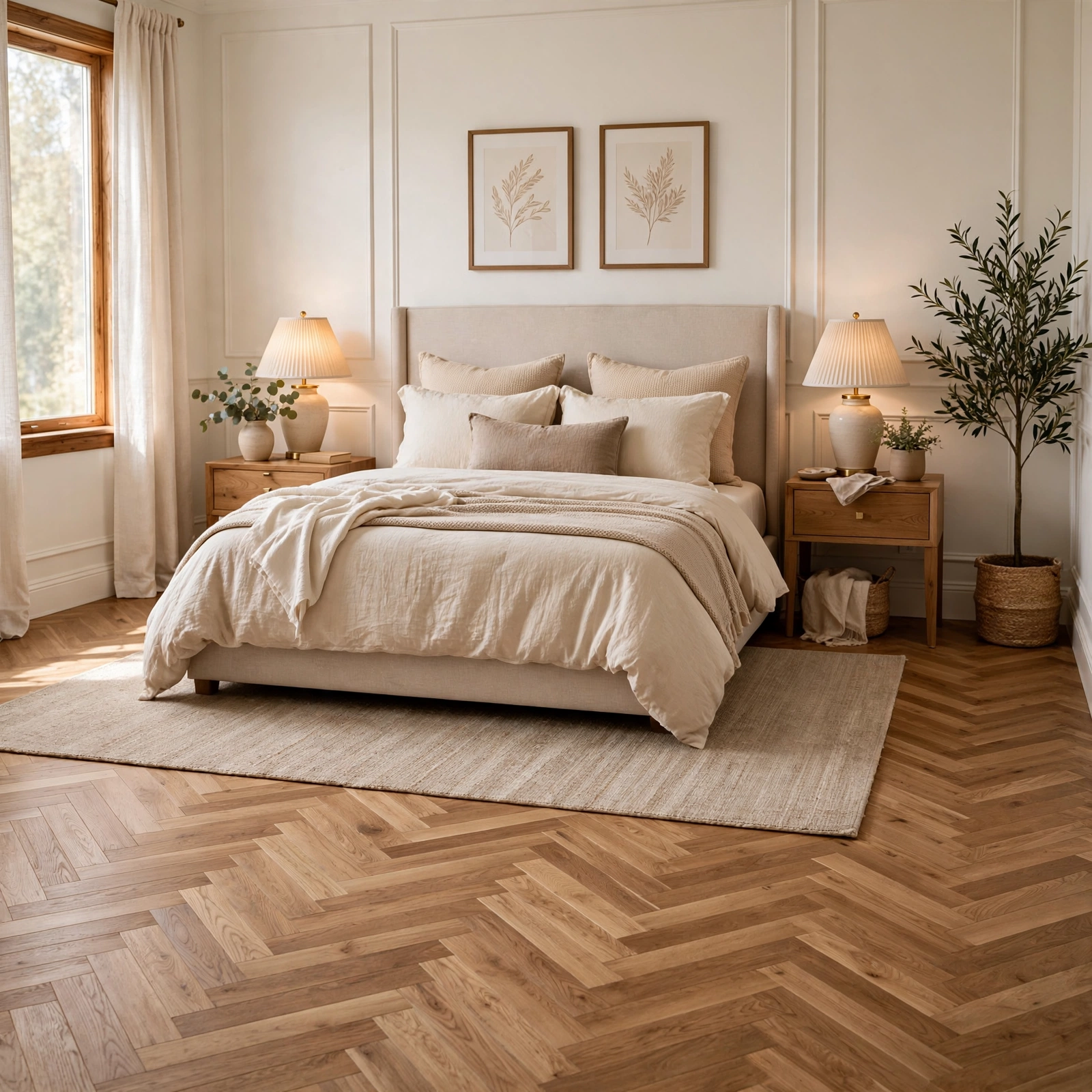 8. Herringbone Wood Flooring for Bedroom Design Ideas