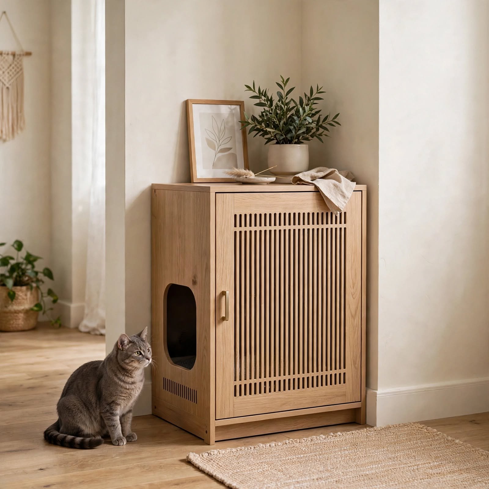 5. Hidden Litter Box Cabinet for Small Apartment Ideas