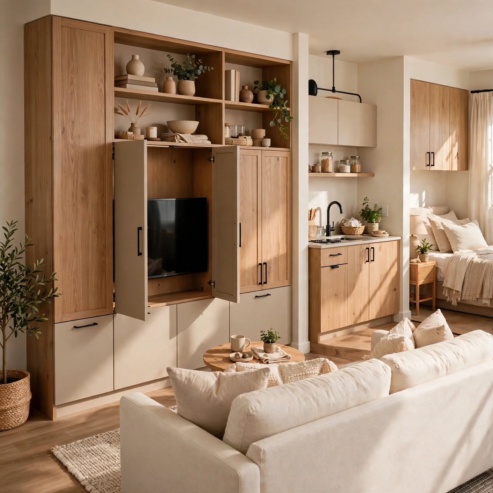 10. Hidden TV Cabinet for Studio Apartment