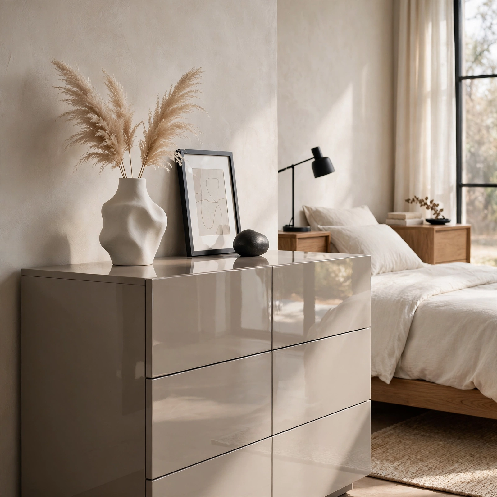 13. High-Gloss Lacquer Dresser for Modern Bedroom