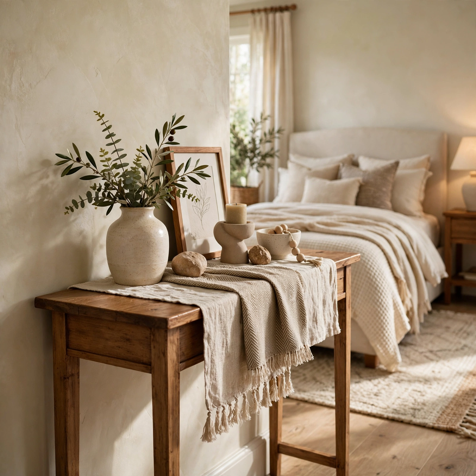6. Layered Table Runner for Bedroom Decor