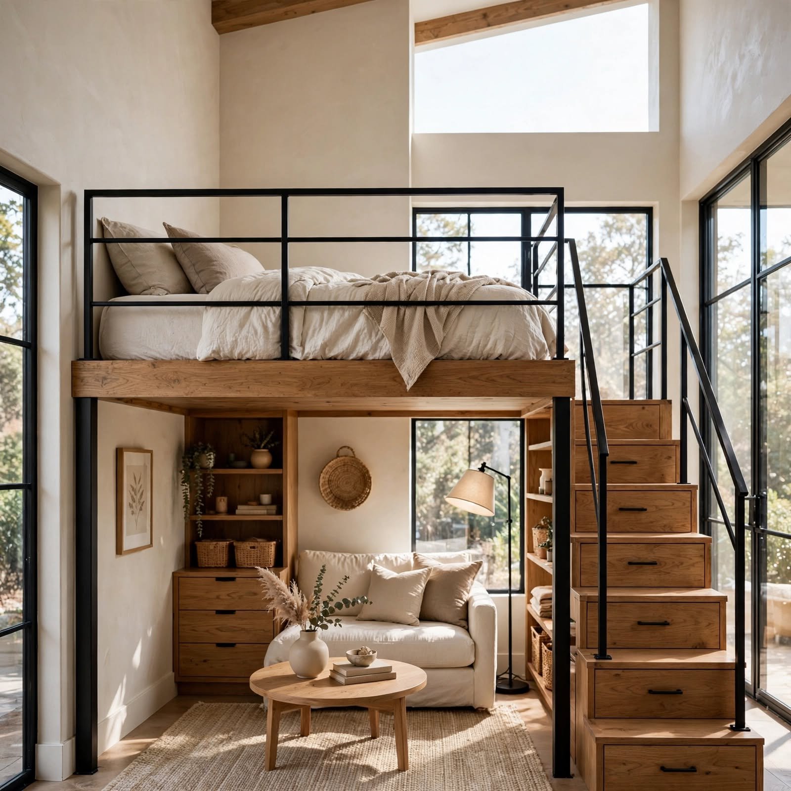 4. Loft Bed With Living Space Below for Studio Apartment Ideas