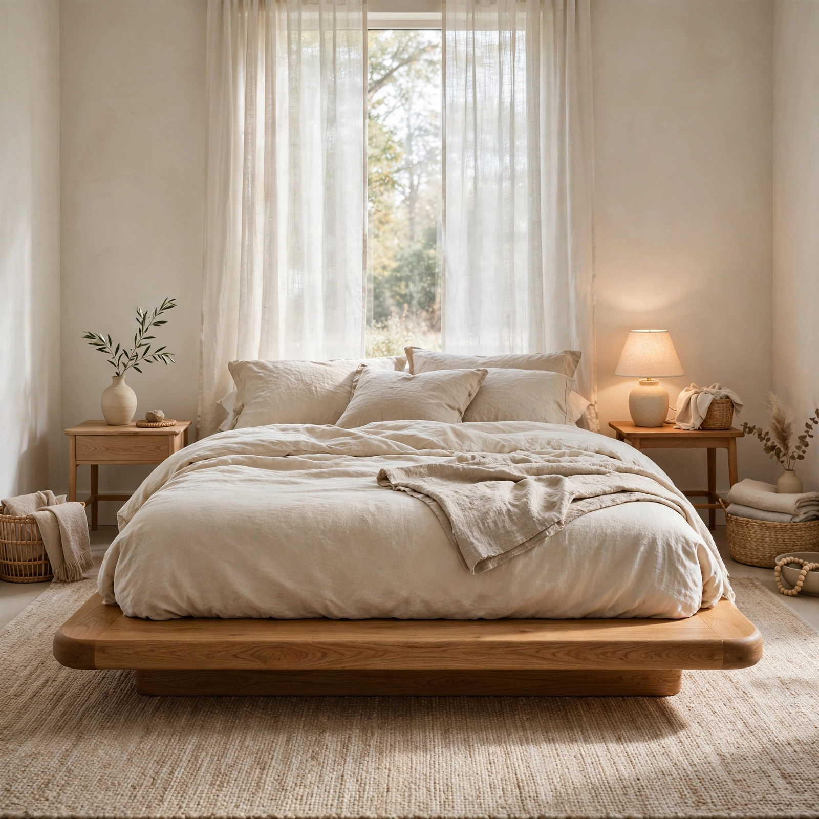 1. Low Wood Platform Bed for Japandi Bedroom