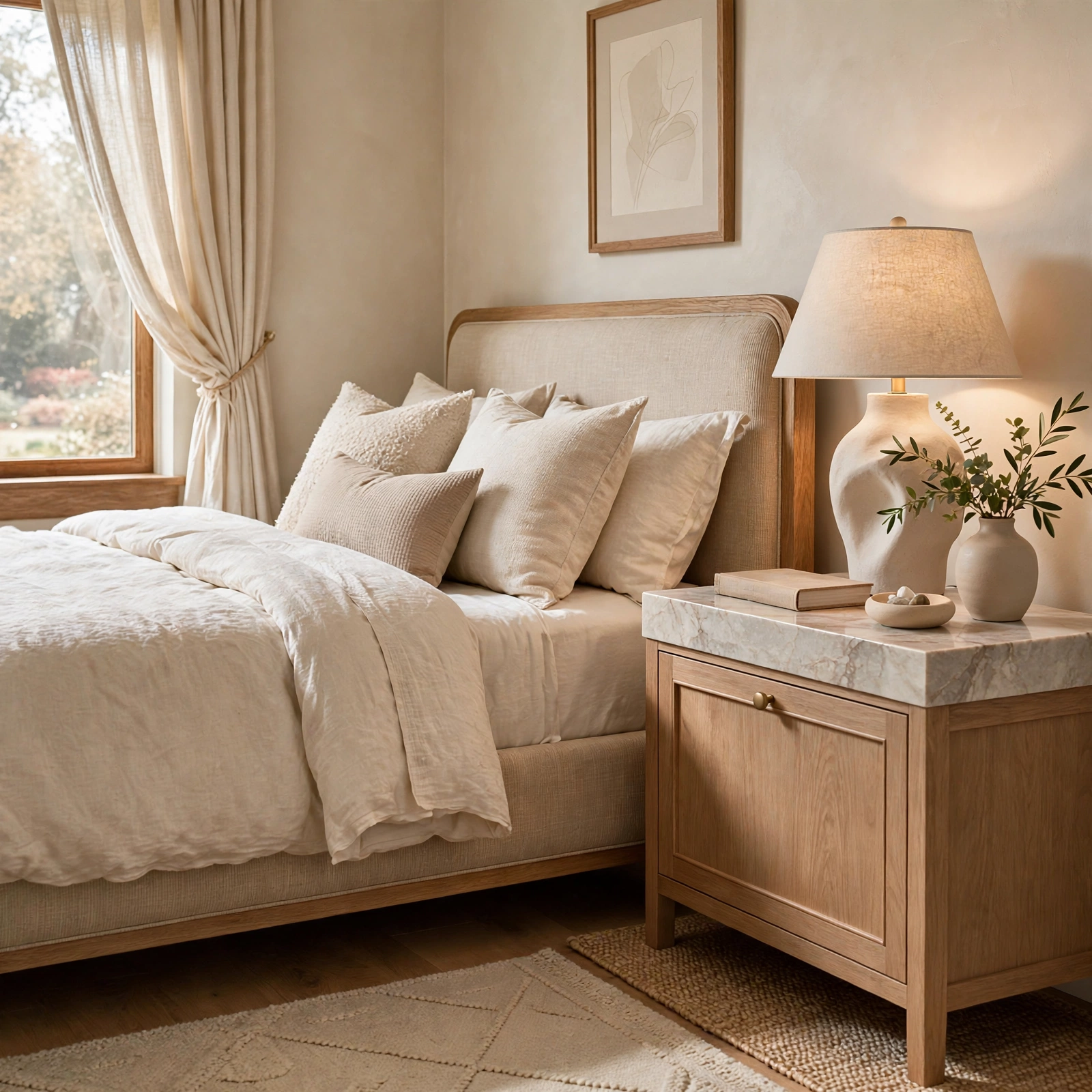 8. Marble-Top Nightstand for Room Decor Bedroom