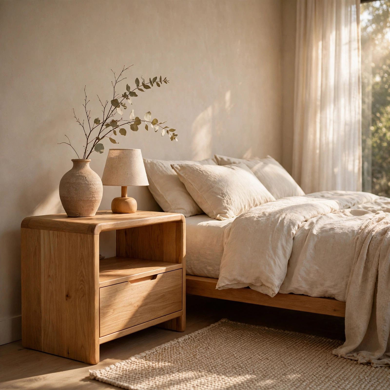 7. Minimalist Wood Nightstand for Japandi Bedroom