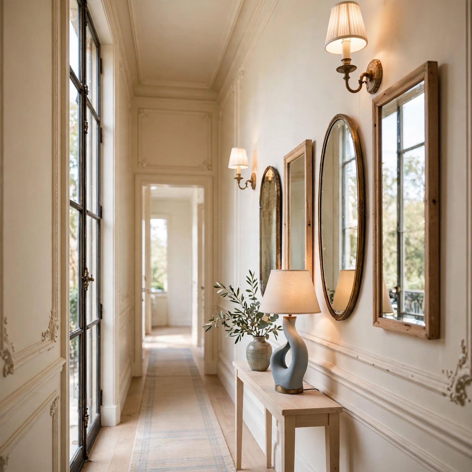 6. Mirror Row for Light Bounce for Hallway Wall Decor Ideas
