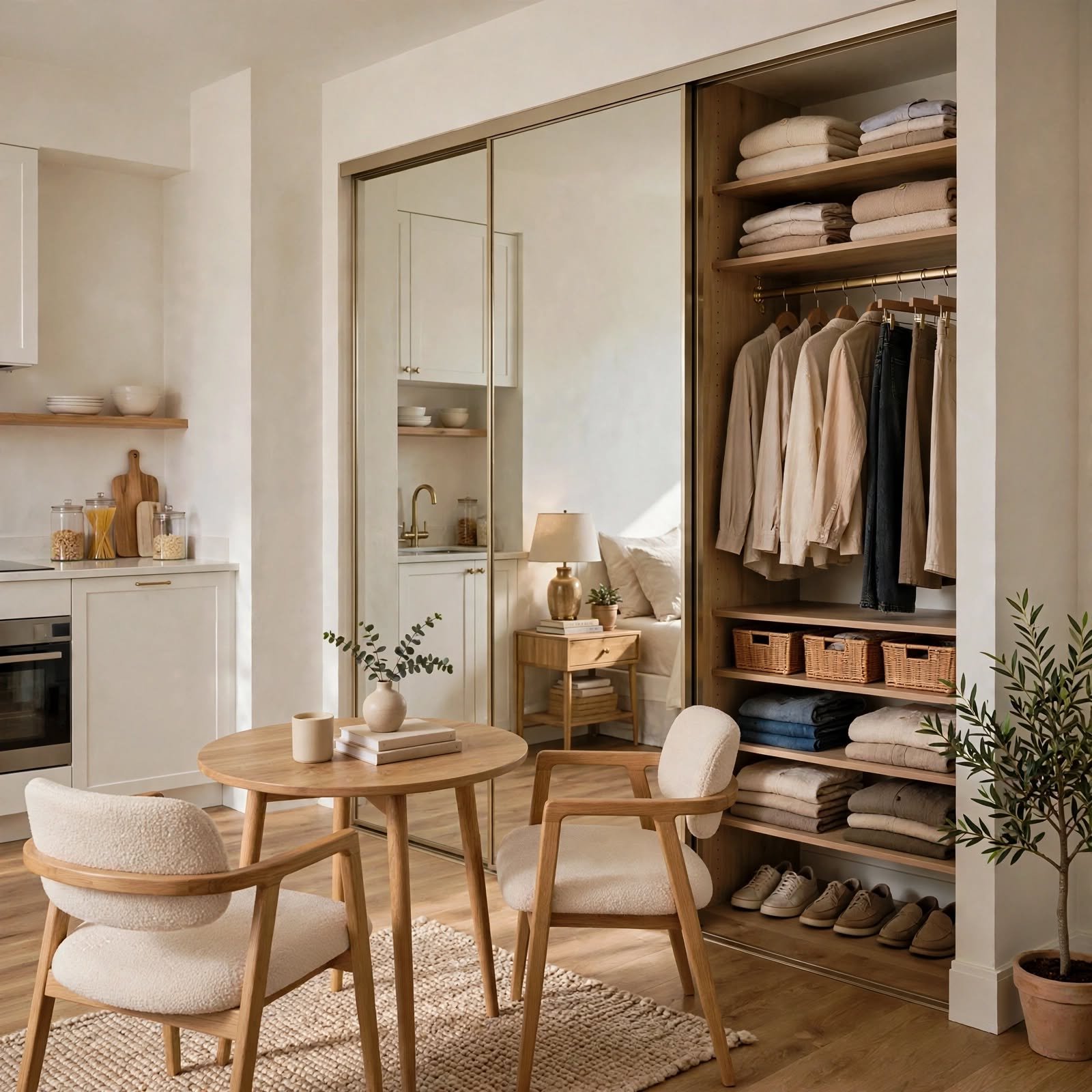 7. Mirrored Closet Sliding Doors for Studio Apartment