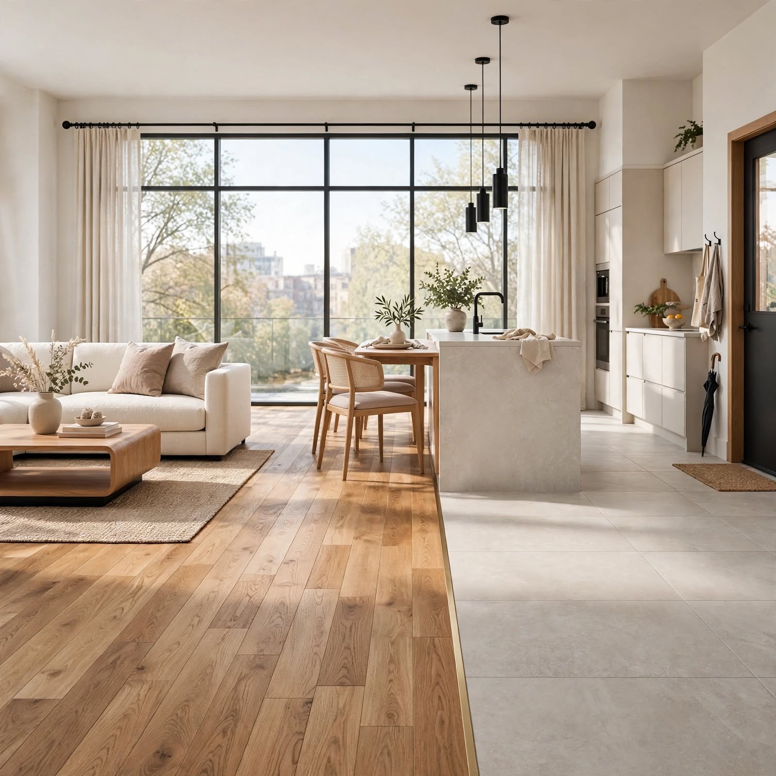 12. Mixed Flooring Material Zones for Apartment Interior