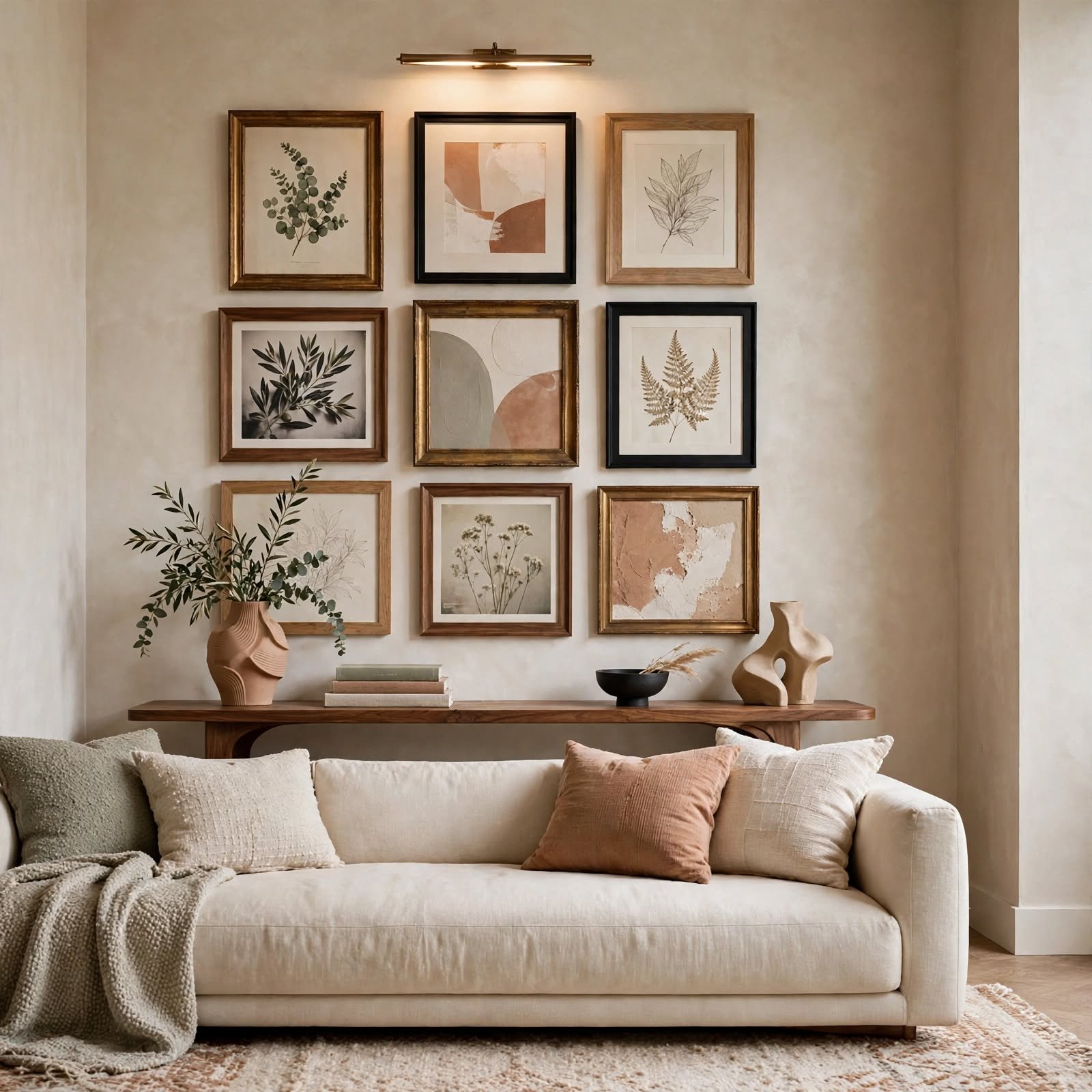 4. Mixed Frame Finish Curation for Wall Decor Design