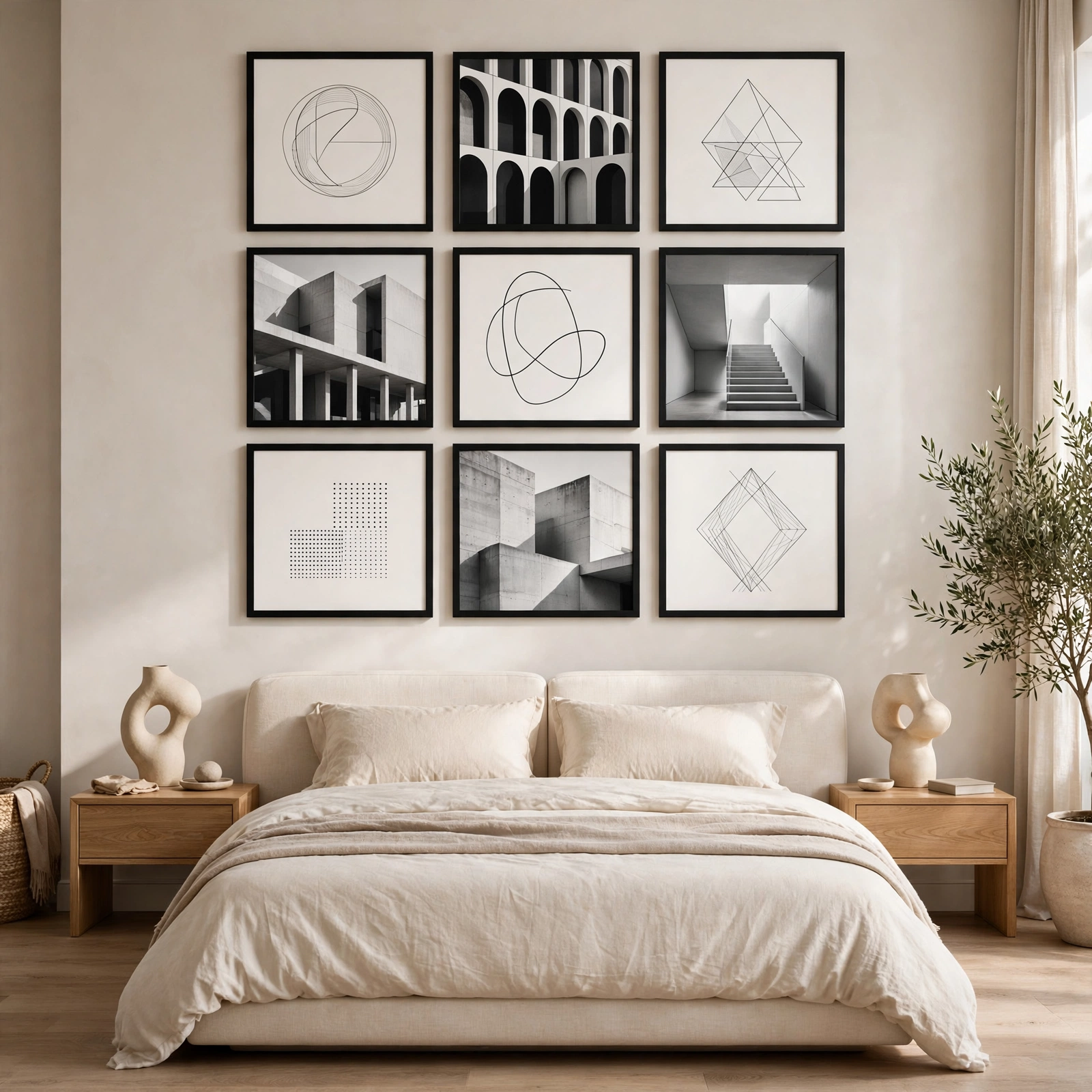 9. Monochrome Gallery Frames for Modern Bedroom
