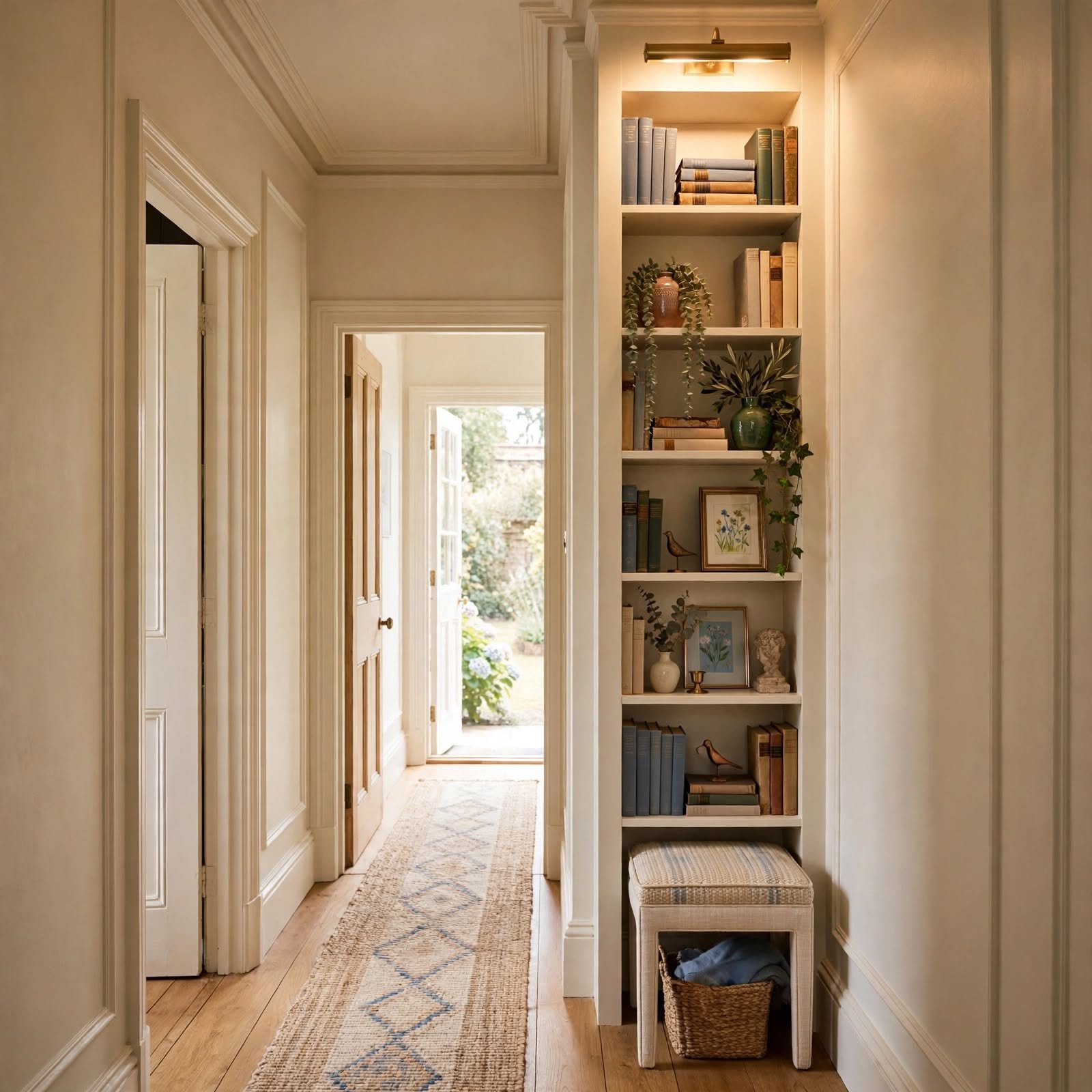 10. Narrow Bookshelf Column for Hallway Wall Decor Ideas
