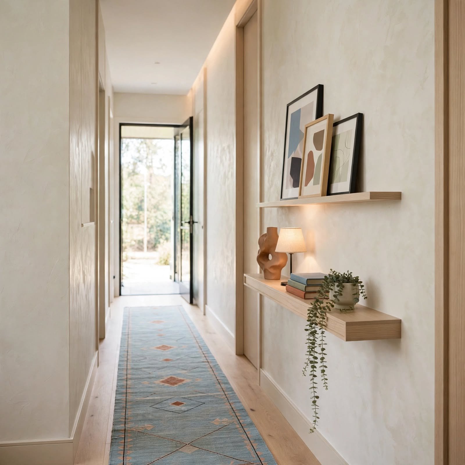 2. Narrow Console Ledge Display for Hallway Wall Decor Ideas